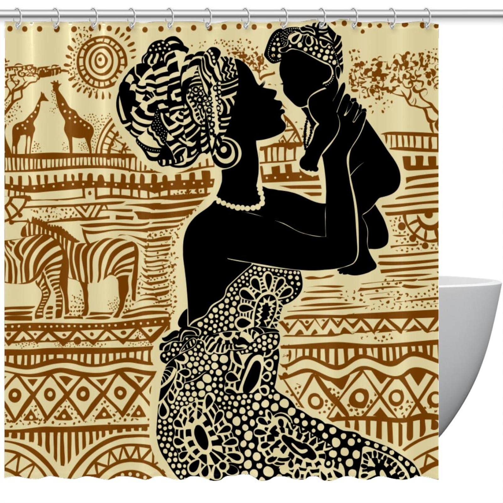 Rideau pour salle de bain Silhouette Femme Africaine 168x183cm