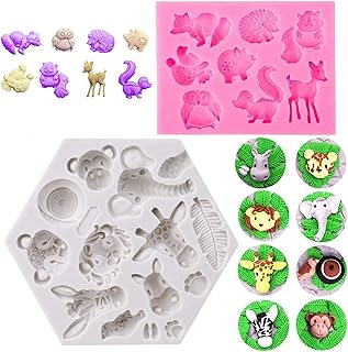 2 pièces Moule Animal Forêt Moule Forêt Animal Fondant 3D Moule en Silicone pour Décorer des Gâteaux Outils de Pâtisserie DIY Bonbons Muffin Gelée Chocolat Moules