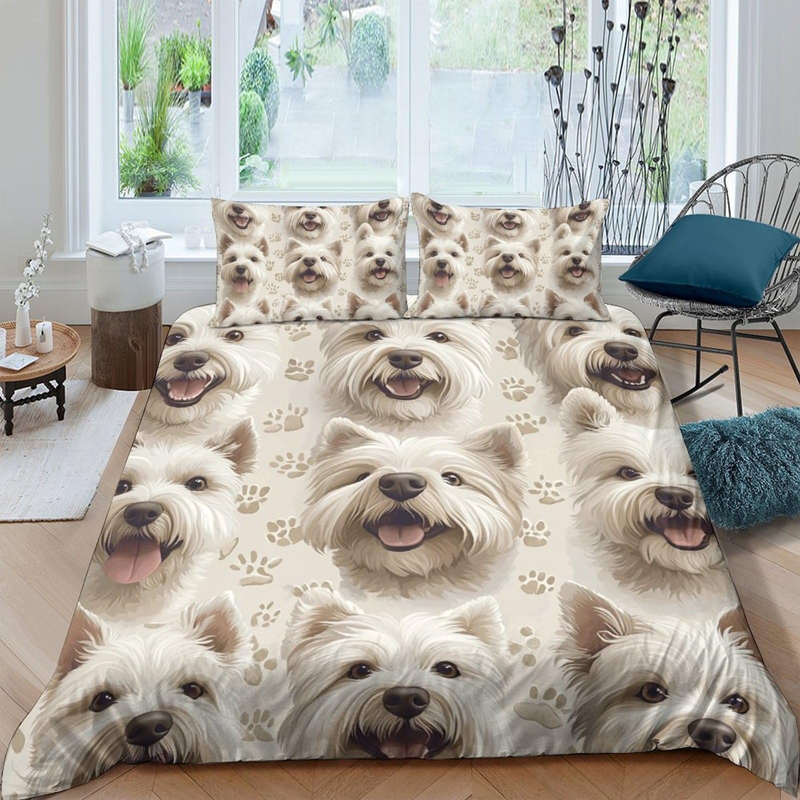 Ctjqhvkz Style-1 3D Printed Westie Dog Fitted Sheet Microfiber Soft Anti-Slip Bed Cover For Bedroom Guest Room Decor Machine Washable Single（135X200cm）