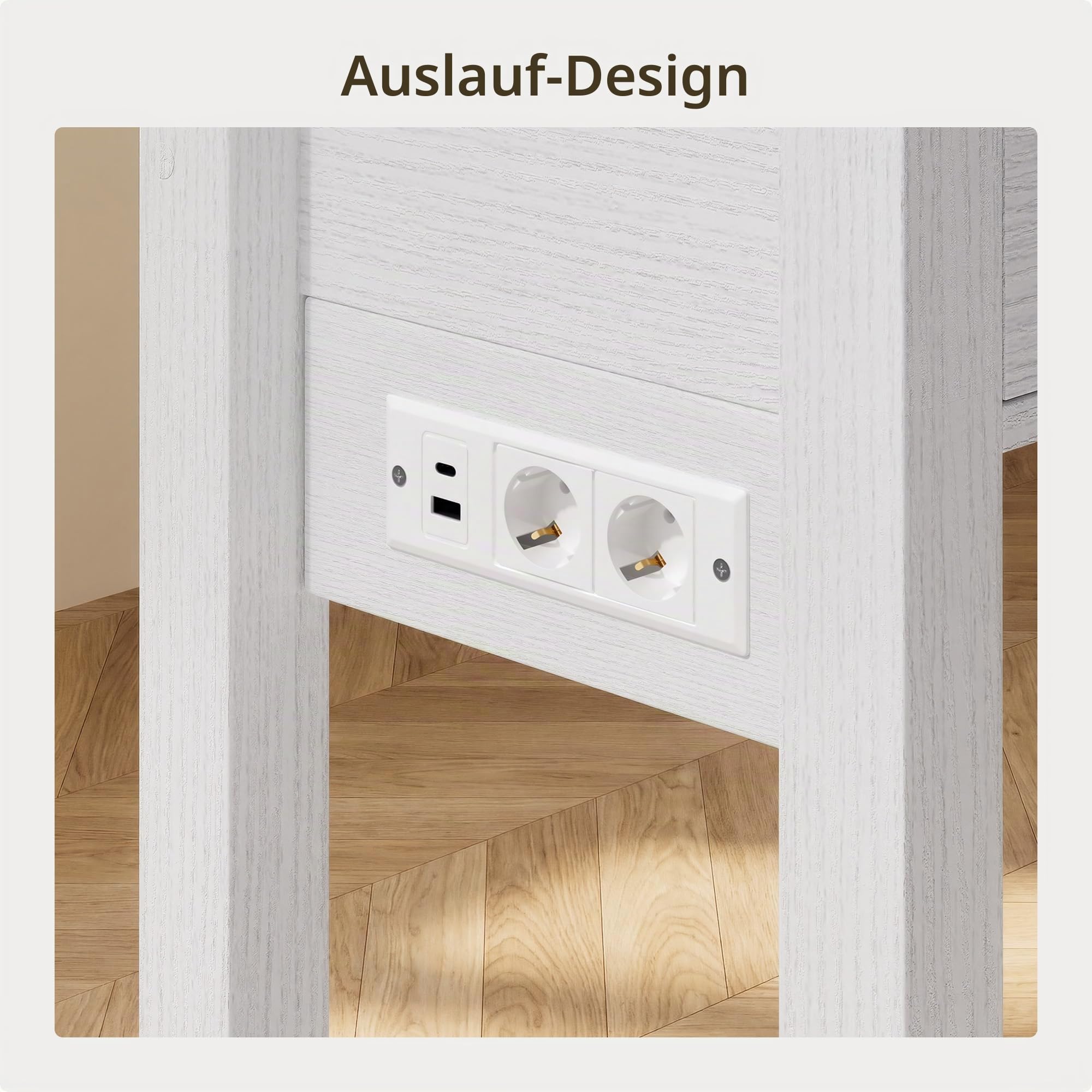 Xbro Schmaler Konsolentisch mit Steckdosenleiste, Flurtisch mit 3 Schubladen und Ablage, Beistelltisch mit USB-Anschlüssen, Sofatisch für Flur, Wohnzimmer, Küche, 130 x 30 x 80 cm, Weiß