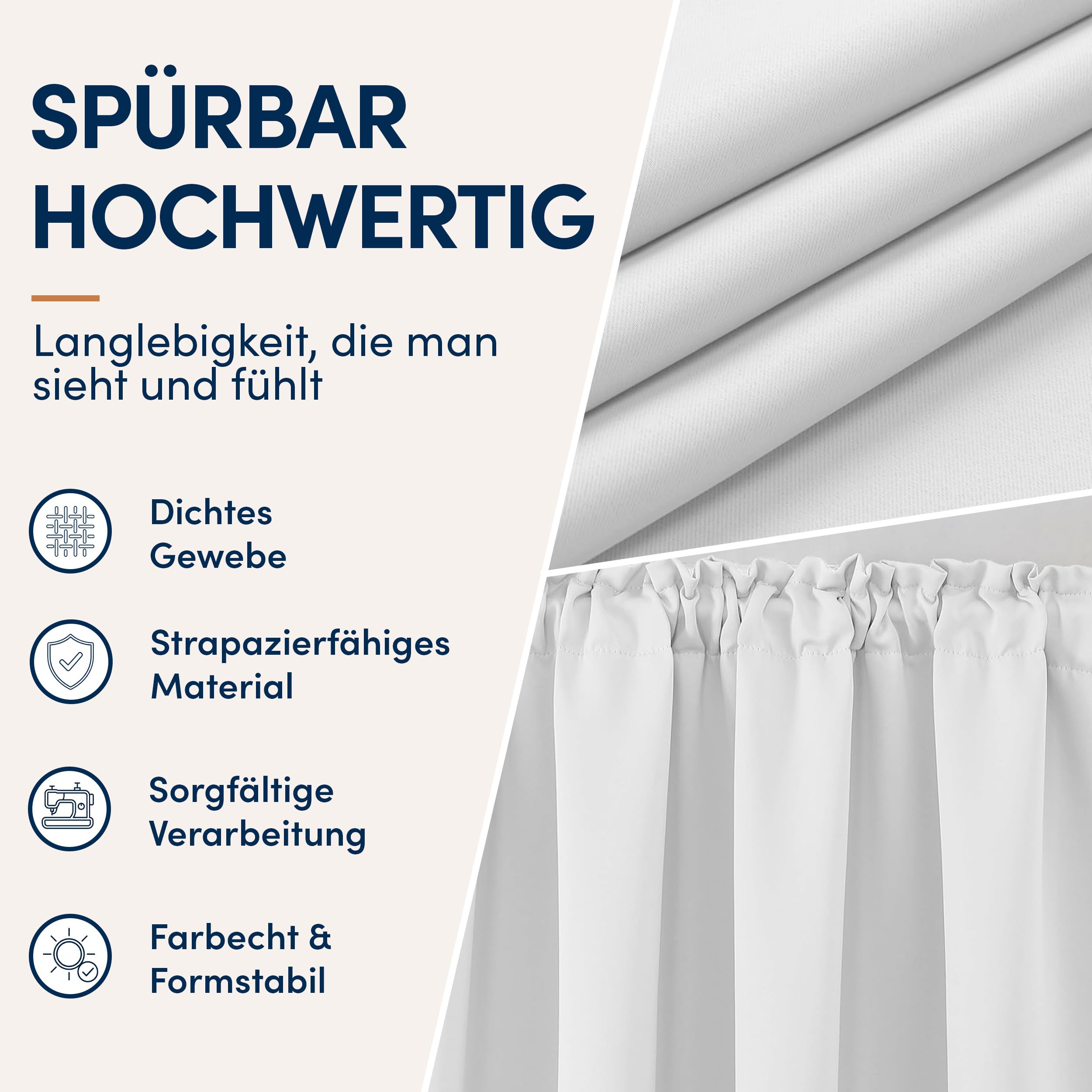 Gardine mit Kräuselband Blickdicht Weiß - H 145 x B 140 cm (1 Stück)