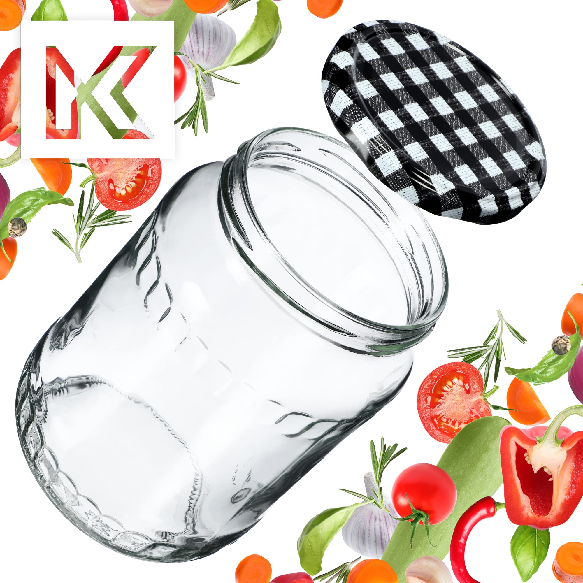 KADAX Lot de 48 grands bocaux en verre 720ml Ø82 à pois rouges – Couvercle Twist-Off hermétique TO82 – Pour conserves, cornichons, légumes fermentés & confitures maison