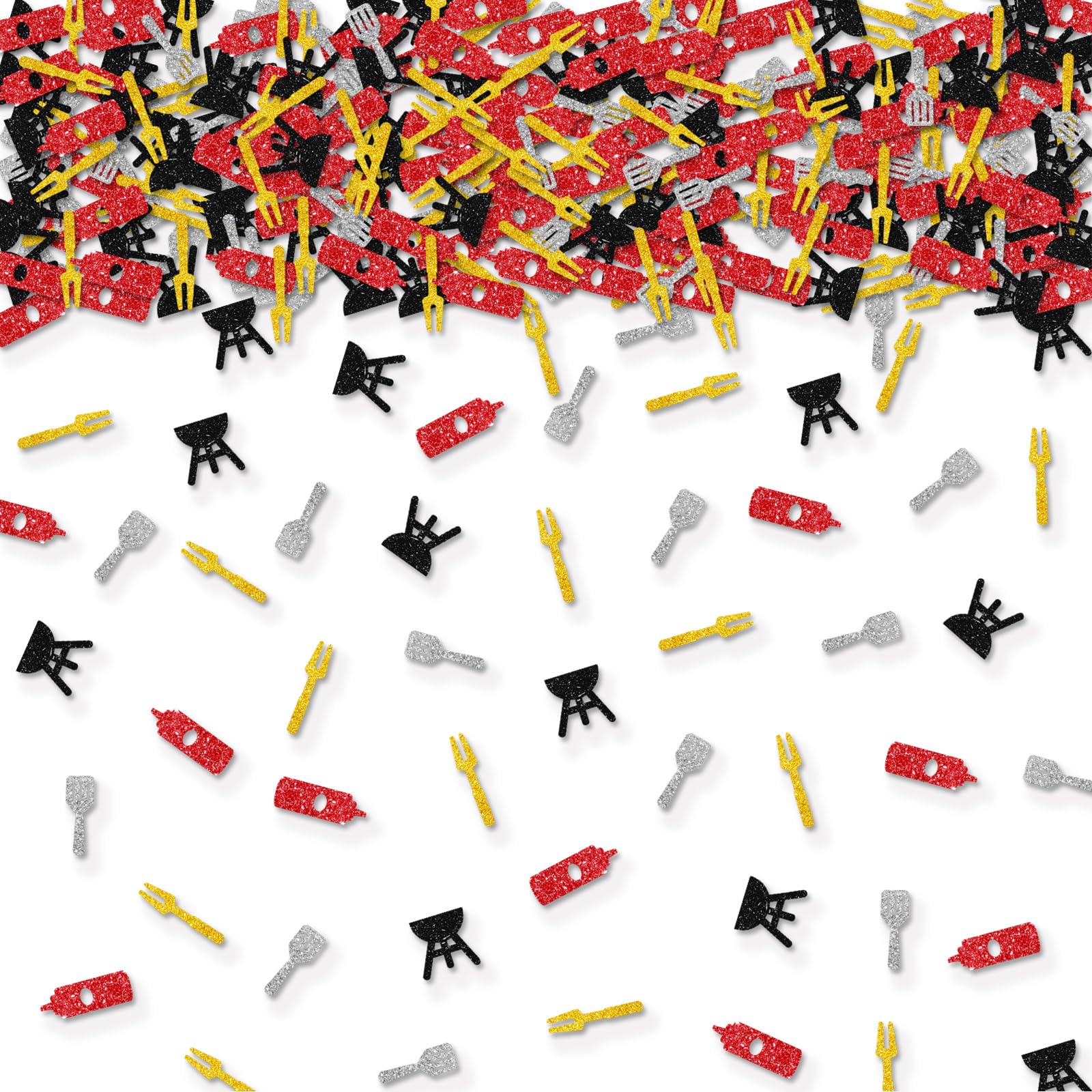 100pcs BBQ Confetti, Black&Gold Glitter BBQ Table Confetti for Baby Shower, Baby Q Party Paper Scatters, BBQ Bachelorette/Picnic Party Table Decoration