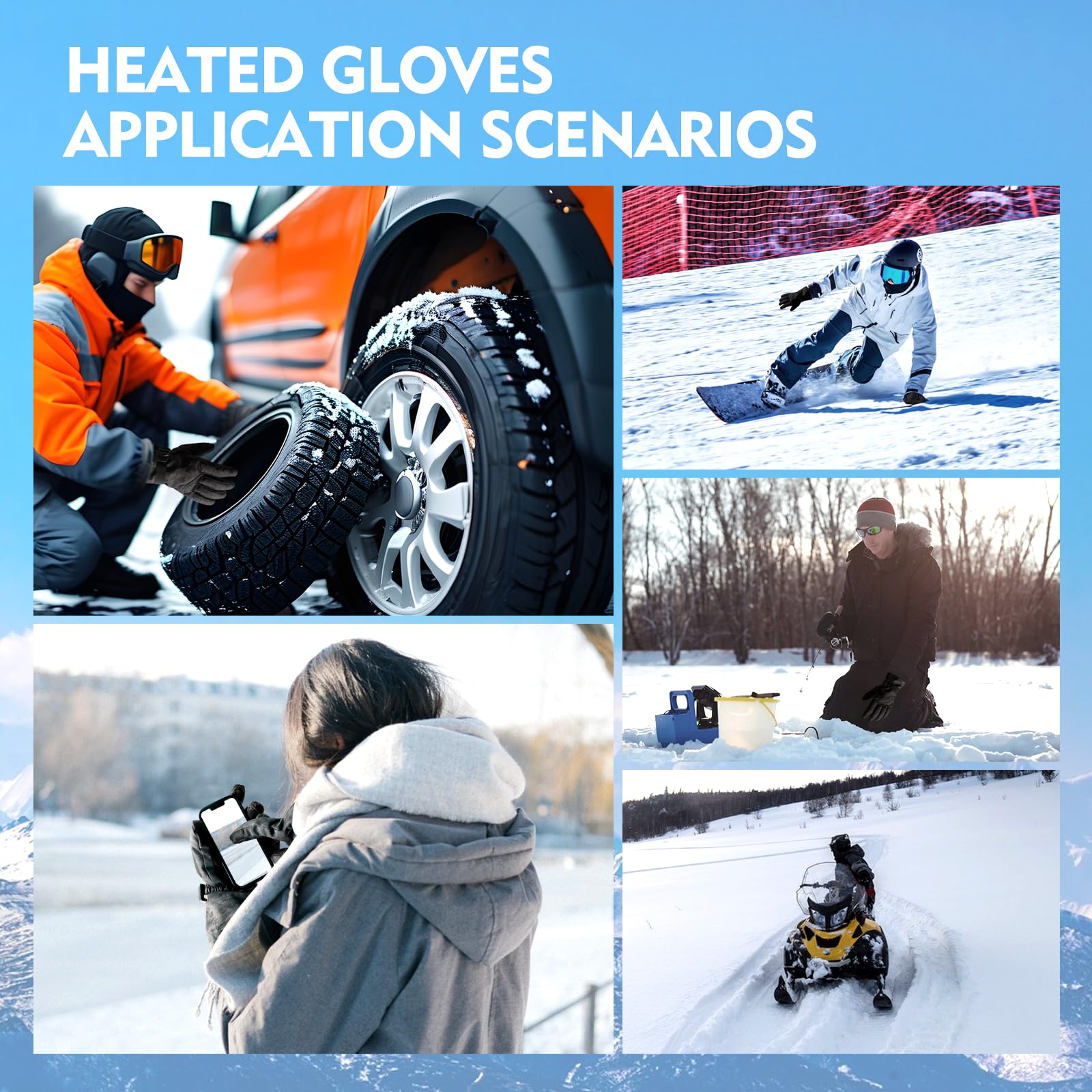 Guantes calefactados, guantes calefactados para hombres y mujeres, resistentes al agua, con pantalla táctil, recargables, con 2 baterías de 7.4 V y 3200 mAh