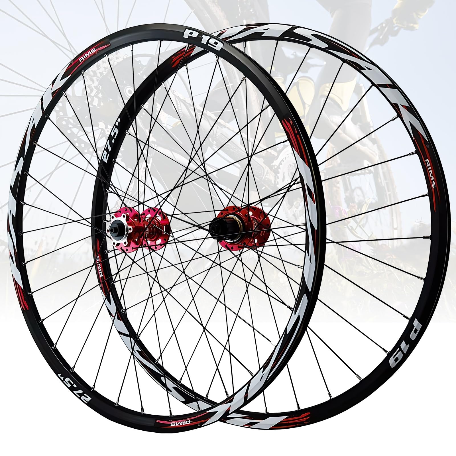 HZXQCVB Mountain Bikes Wheelset 26" 27.5" 29" Quick Release Front And Rear Wheels Disc Brake 32Holes Hubs For 7/8/9/10/11/12 Speed Cassette(Red,26in)