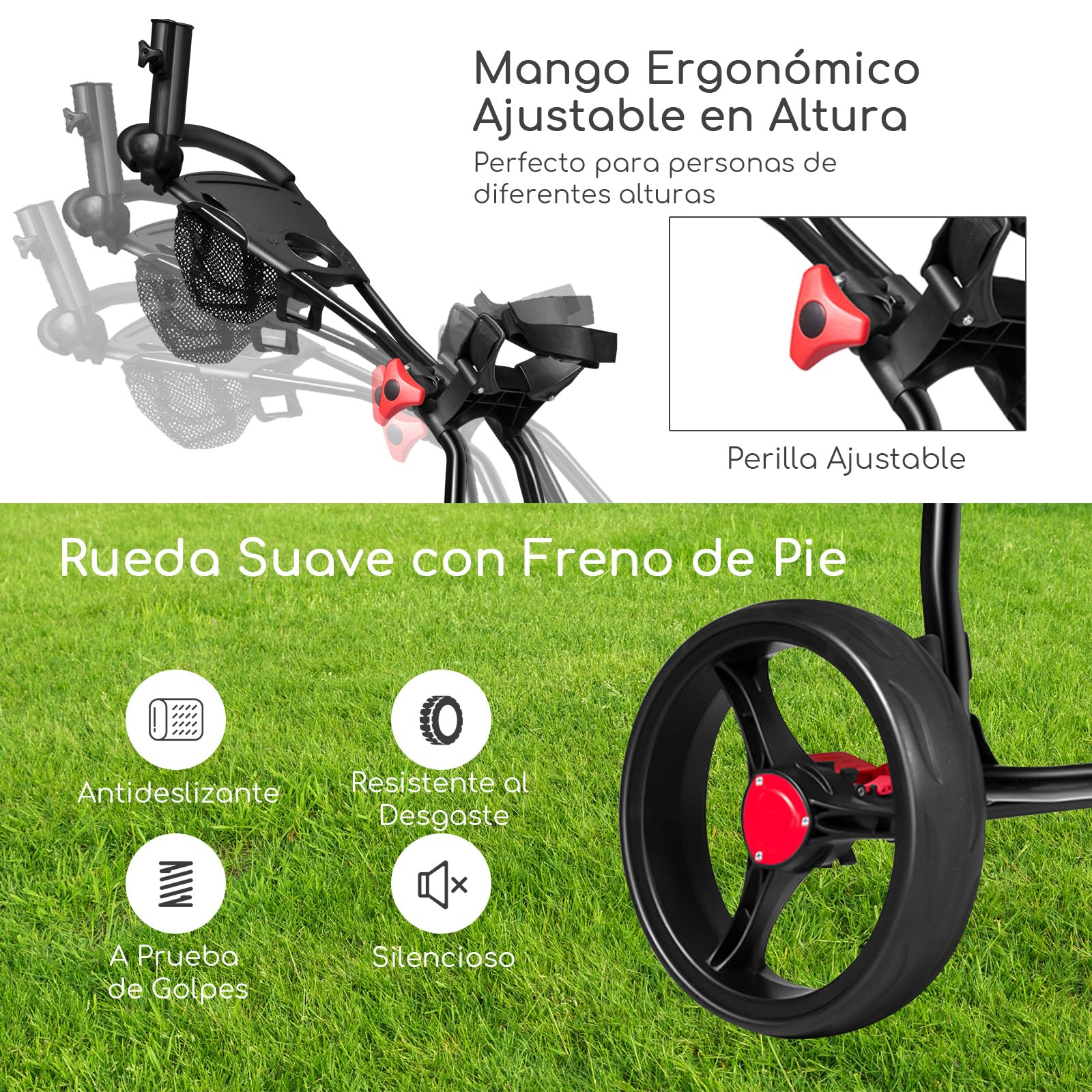 COSTWAY Carrito de Golf Plegable 3 Ruedas con Paragüero Portavasos