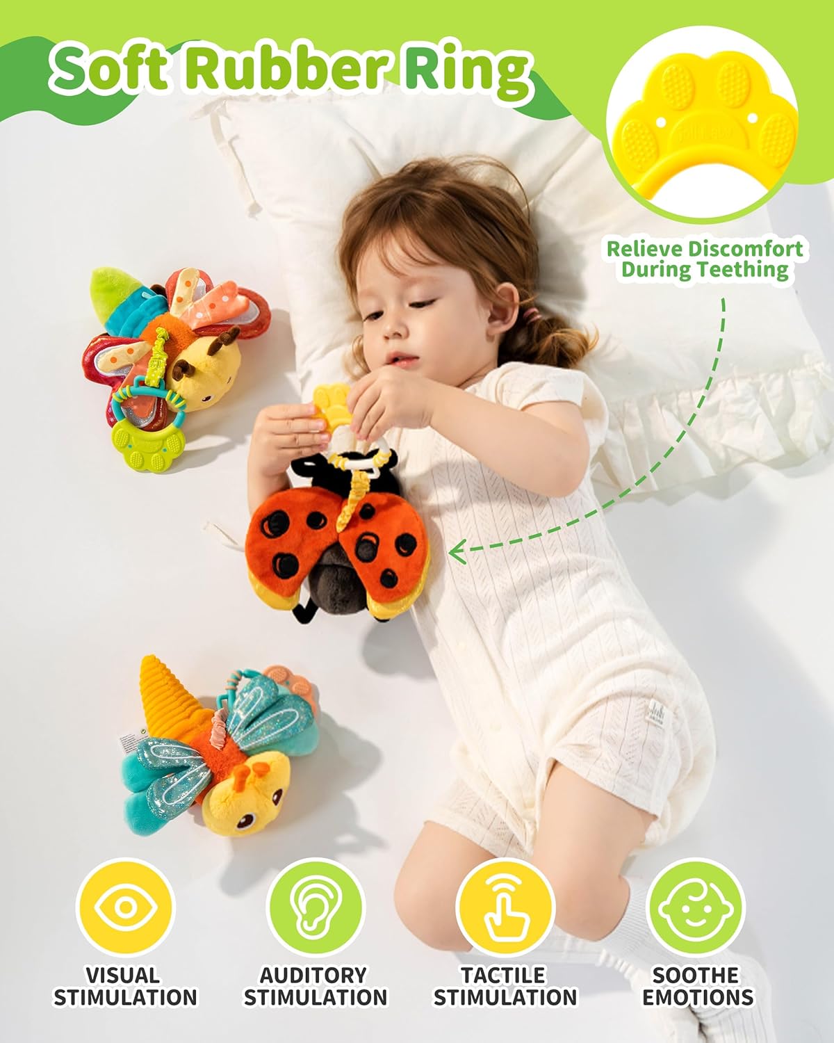 Jollybaby Musical Flying Dragonflies Toy - Car Seat, Stroller, Crib & Play Gym Hanging Toys for Baby 0-6-12-24 Months, Tummy Time Sensory Toy for Infant Boys and Girls Easter Gifts