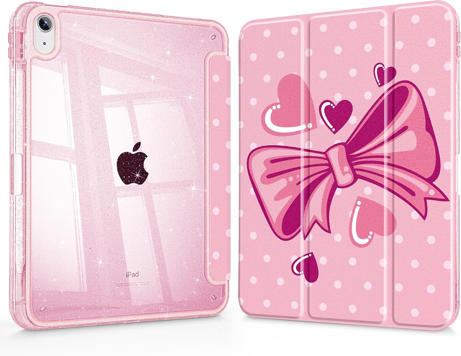 Tuiklol for iPad 11 inch (A16 Chip) 2025 11th Gen/iPad 10.9 inch 2022 10th Gen, Buit in Pencil Holder with Shockproof Cover Glitter Transparent Back Shell Case Auto Wake/Sleep,Pink Bow