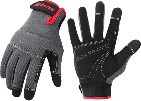 DULFINE Flex Grip Mechanic Work Gloves for Men,Black and Red Utility Safety Working Gloves Touch Screen,Excellent Grip,Ideal for Working on Cars and Outdoor JobsMedium