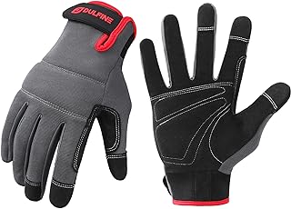 DULFINE Flex Grip Mechanic Work Gloves for Men,Black and Red Utility Safety Working Gloves Touch Screen,Excellent Grip,Ideal for Working on Cars and Outdoor Jobs(Large)