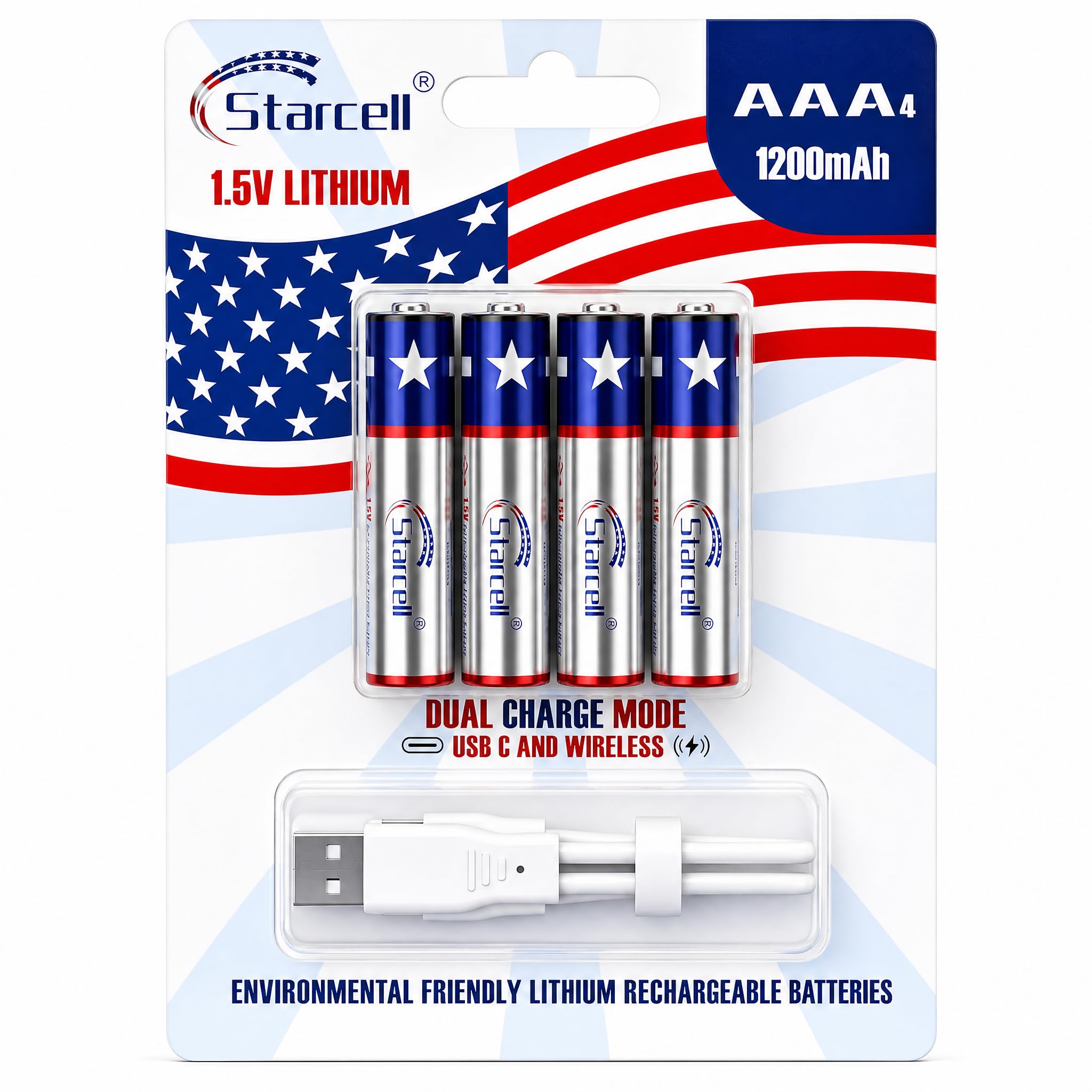 AAA USB-C (Type-C) Rechargeable Lithium Batteries, 1.5V 1200mAh High Capacity, Wireless Fast Charging, 4-Pack Triple A Cells, 2000+ Recharge Cycles-image-22