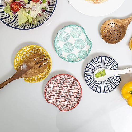 Miniatura 10 de Selamica Soporte de cuchara de cerámica para estufa, soporte de cuchara de cocina de 4.6 pulgadas para encimera de cocina, soporte apilable para