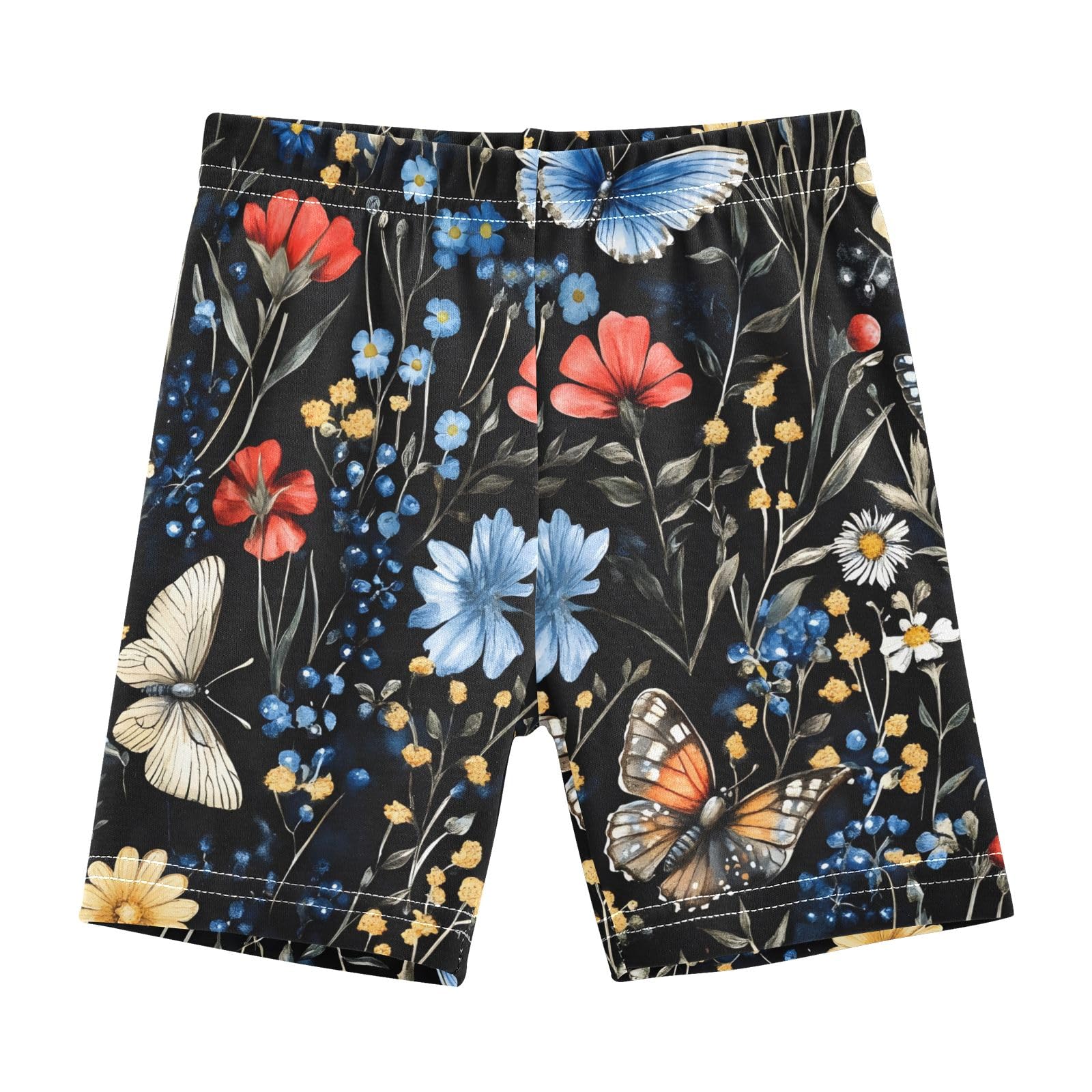 CHIFIGNO Girls' Cartwheel Shorts Bike Shorts Kids Cotton Dance Short for Under Dress Vintage Flowers Butterflies 4T