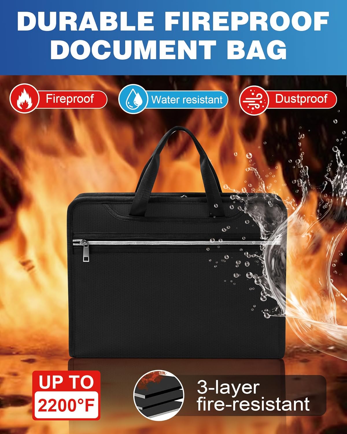 Fireproof Important Document Organizer Folio Folder - Expanding Accordion File Organizer with 13 Pockets, Handle & Labels, Portable Travel Safe for Home, A4, Letter, Portfolio Files