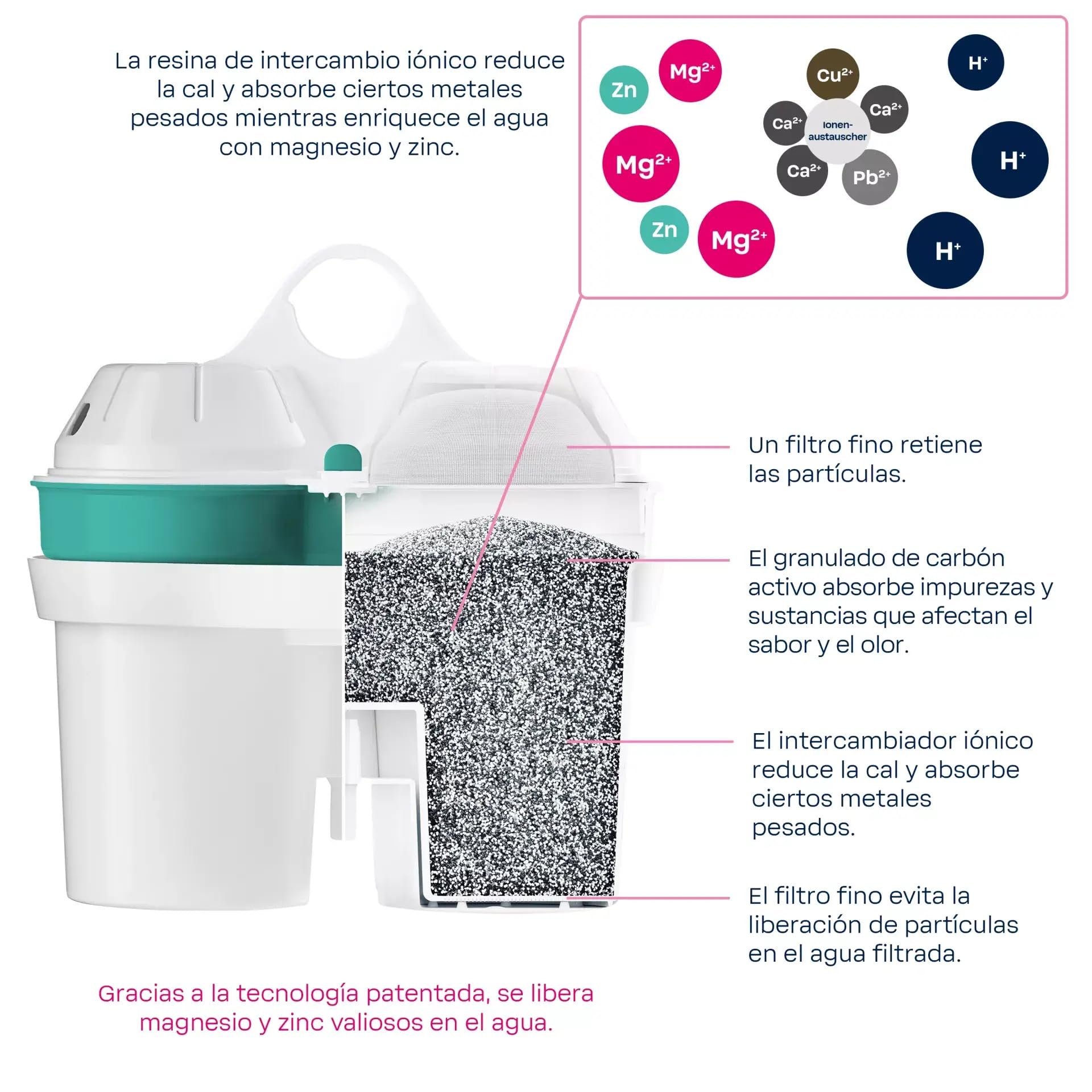 BWT filtros agua ZINC & MAGNESIO – Pack 12 | Filtro jarra compatible con jarra filtradora de agua | Purificador doméstico | Filtra cal, cloro, metales | Desde una dureza de 15 °dH