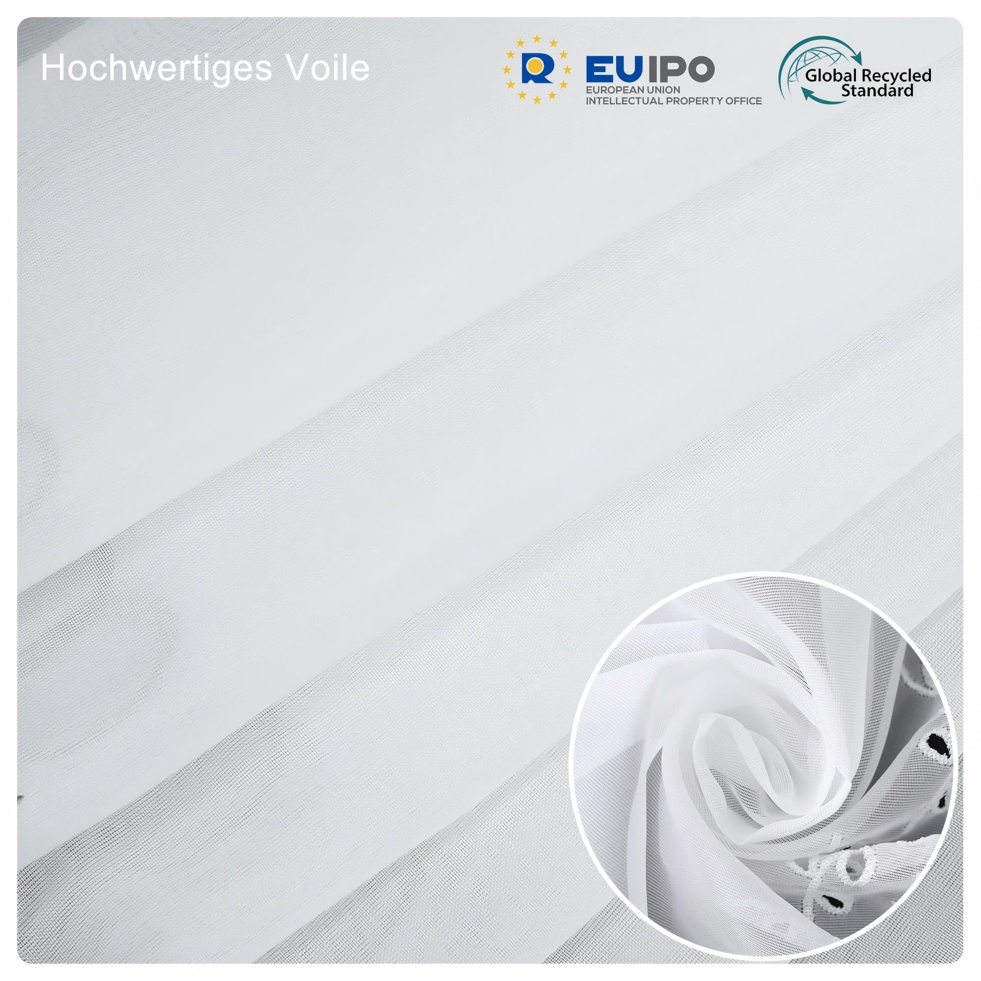 Joyswahl Scheibengardine Voile Bistrogardinen mit Lochleiste Jasmin Kurzgardine HxB 60x140cm Weiß 1er Pack