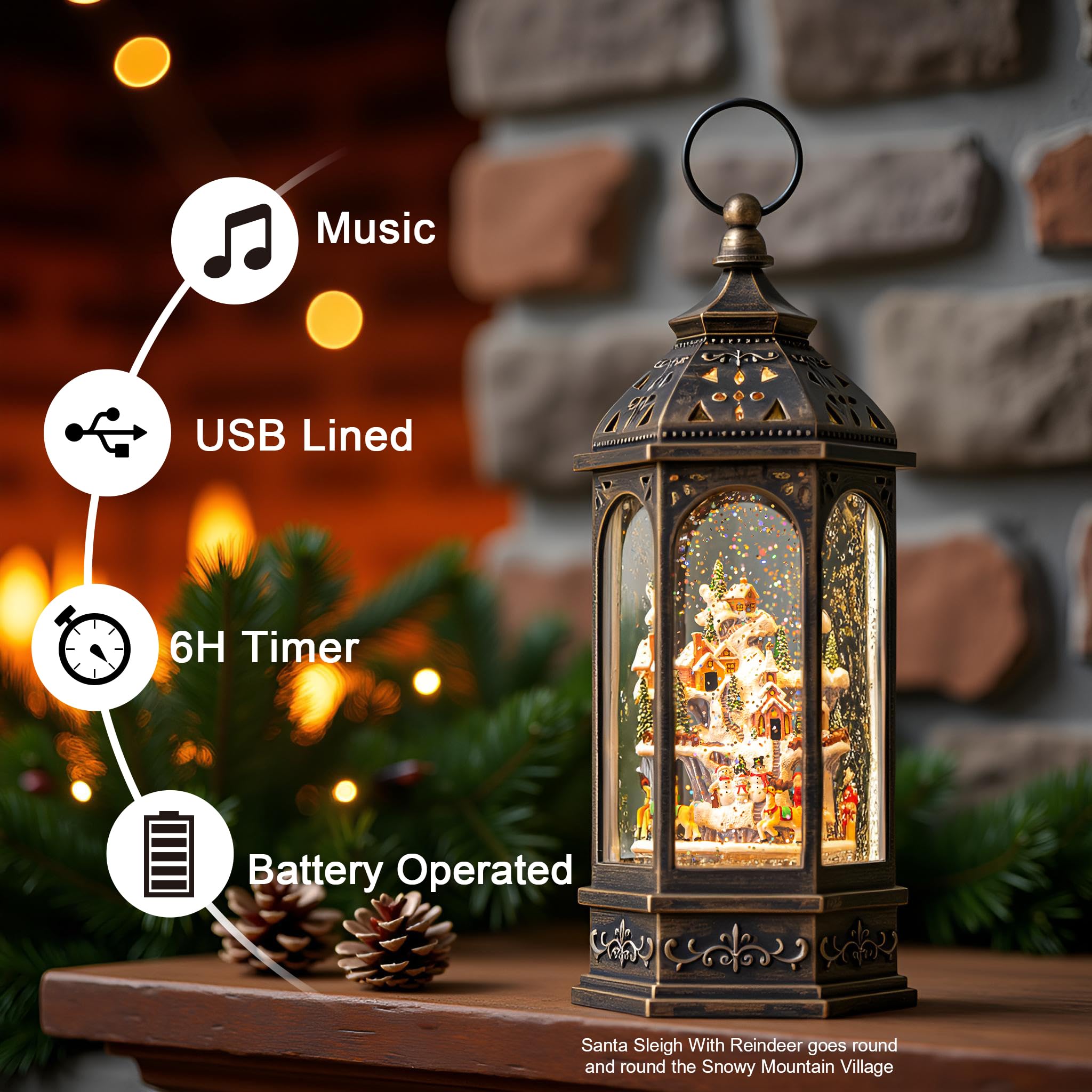 Edificios animados de pueblo de Navidad con figuras en movimiento, linterna de agua iluminada, forro USB/funciona con pilas, globo de nieve para decoración de festivales de Navidad, regalos