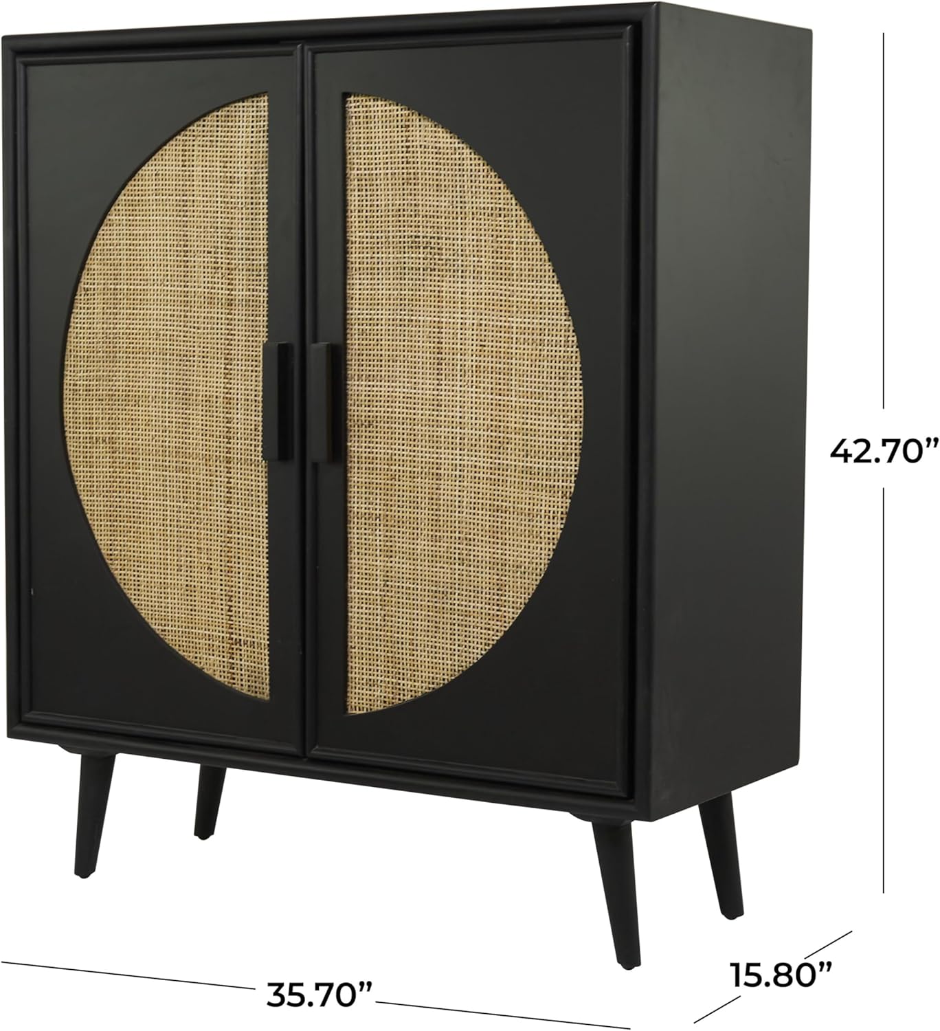 Black and Cane Wood Geometric Office Storage Cabinet
