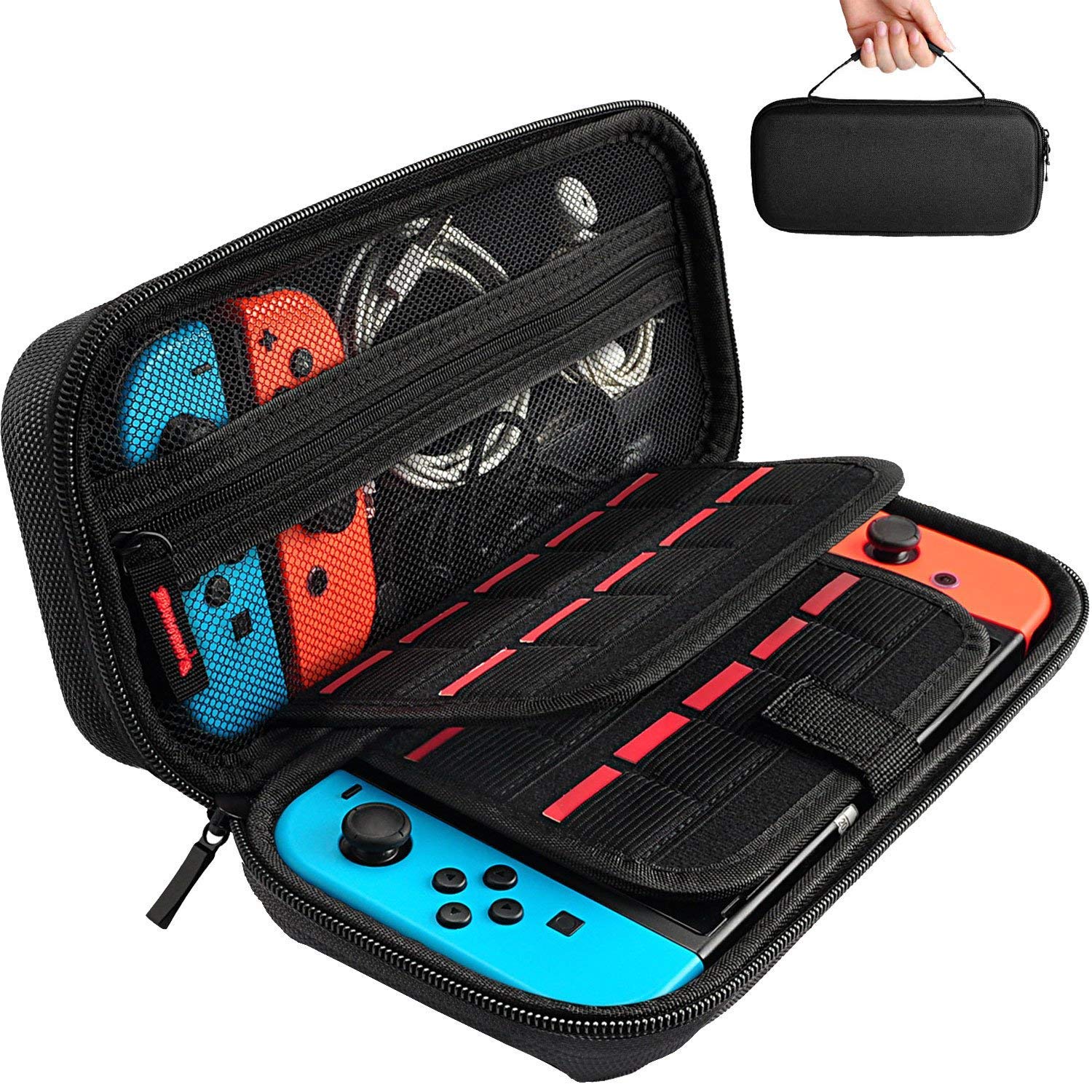 Carrying Case For Nintendo Switch with 20 Game Cartridges, Protective Hard Shell Travel Carrying Case Pouch For Nintendo Switch Console & Accessories, Black (Nintendo Switch)