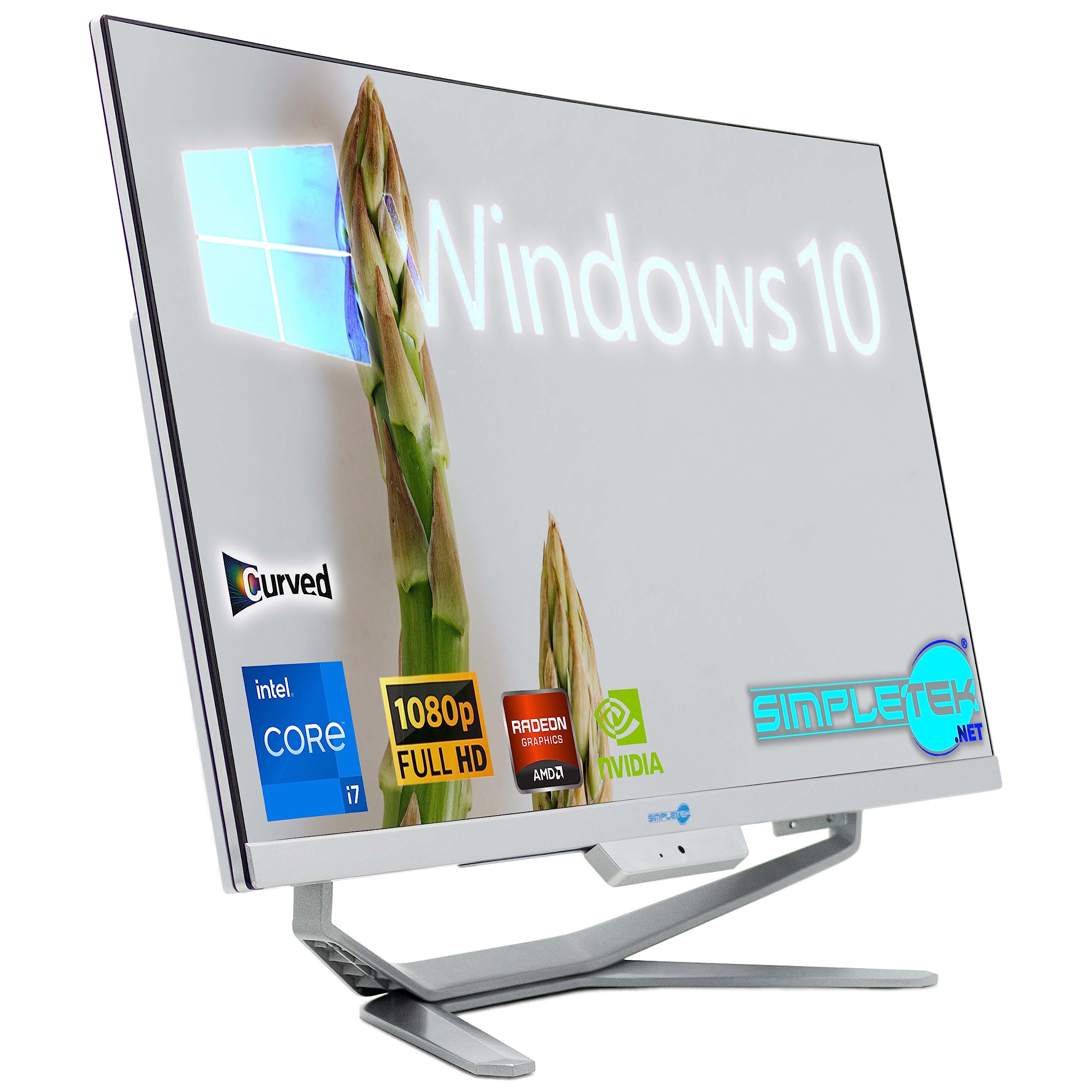 SIMPLETEK - PC All in One con Schermo Curvo 24" Core i7 | Windows 10 Pro | 8GB RAM SSD 240GB | Ideale per Ufficio, Scuola, Casa