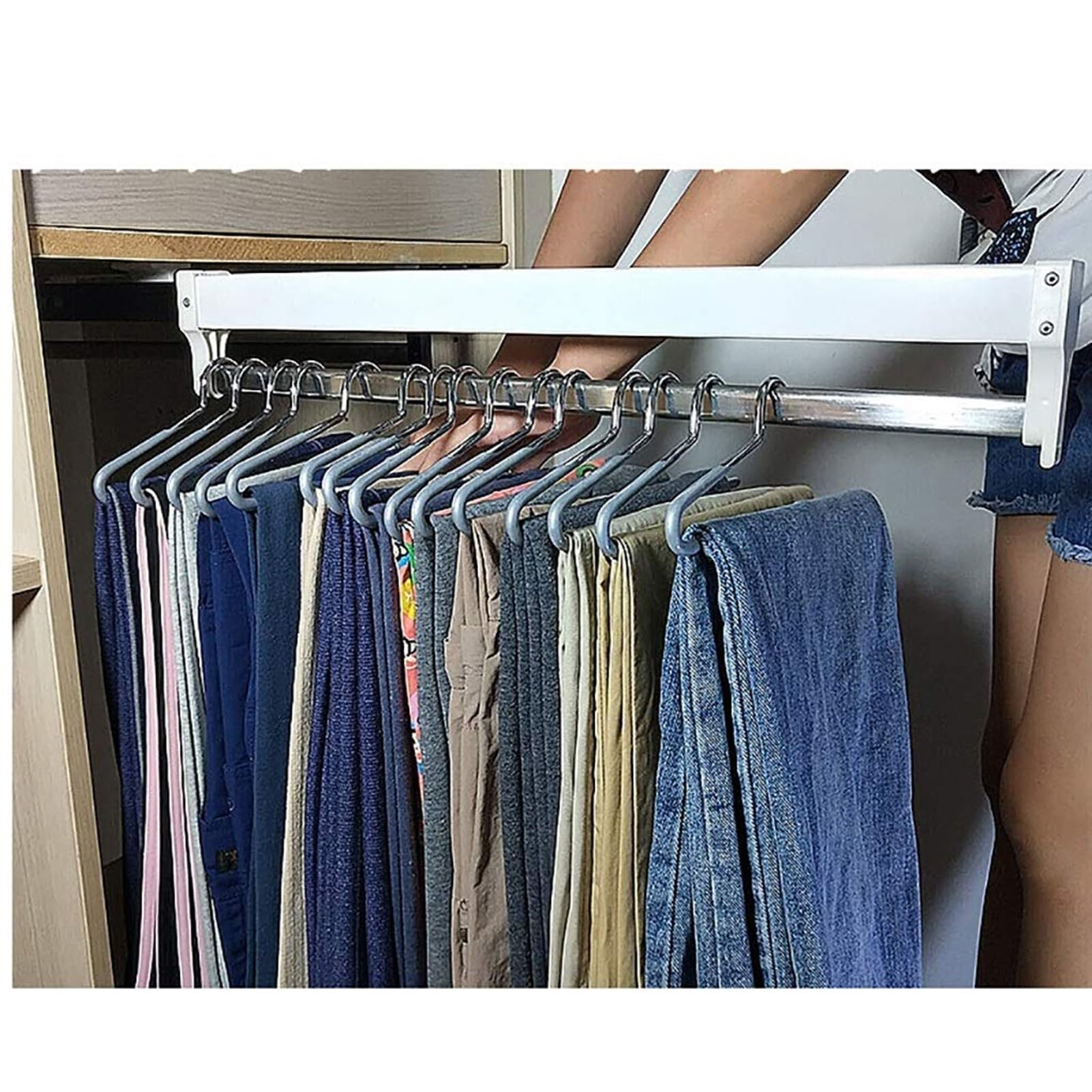 AYCDL Extendable Pull Out Closet Rod - Adjustable 30-80cm Wardrobe Trousers Rack, Soft Return Hanr Rail for Cabinet, Lifting Clothing Rail with Buffer Sys,700mm,Color-800mm