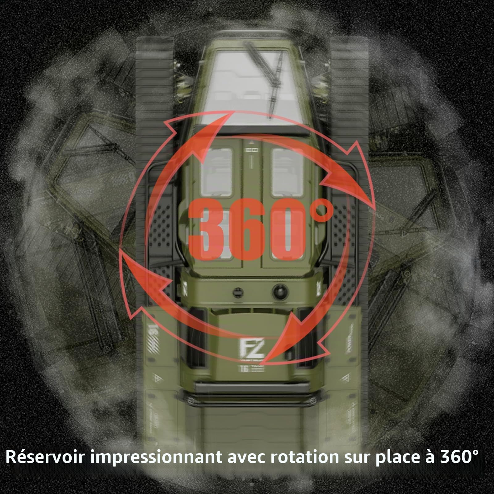 Mostop Réservoir de commande à distance 1/16 échelle - Réservoir RC tout-terrain - Pour enfants - 2,4 GHz - Avec 2 batteries - Rotating Truck - Cadeau
