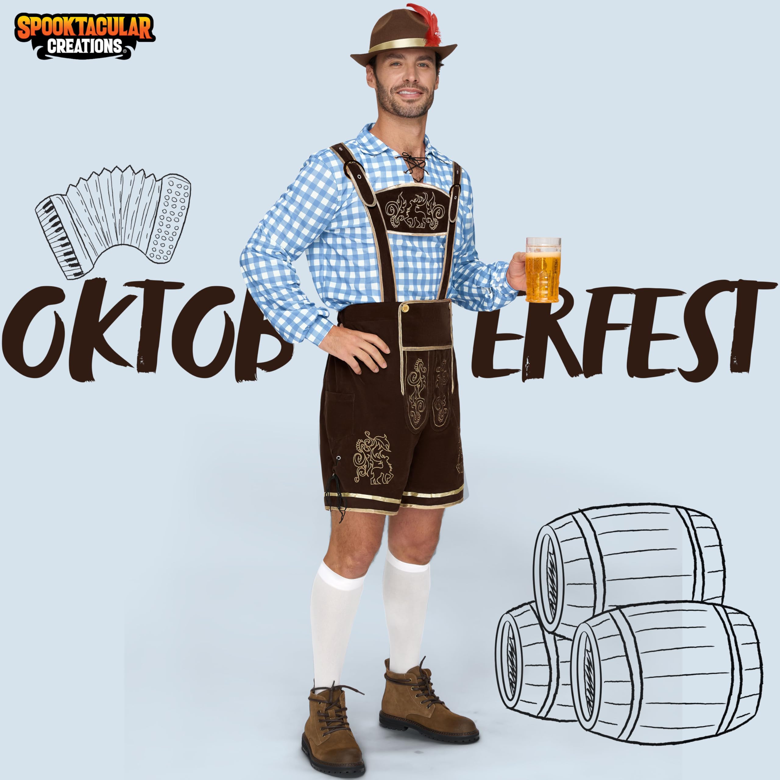 Spooktacular Creations Grün Blau Rot kariertes deutsches bayerisches Oktoberfest-Kostümset für Herren für Halloween-Verkleidungspartys und Bierfest
