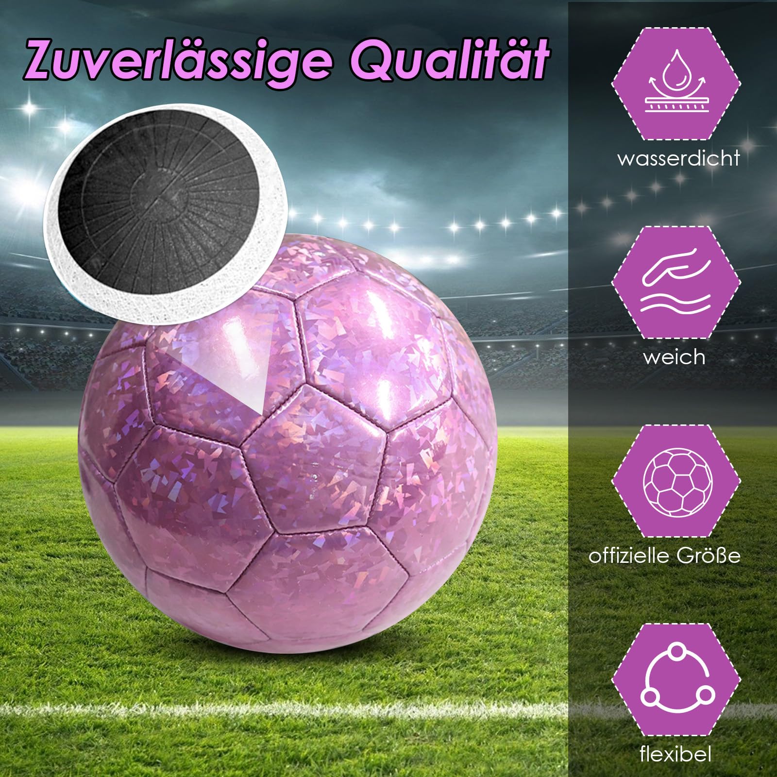 KWJEIULSOQ Football Size 5, Purple, 2024 Ball, Size 5 for Children and Adults Outdoor, Indoor Training, 29.5 centimetri - Image 3