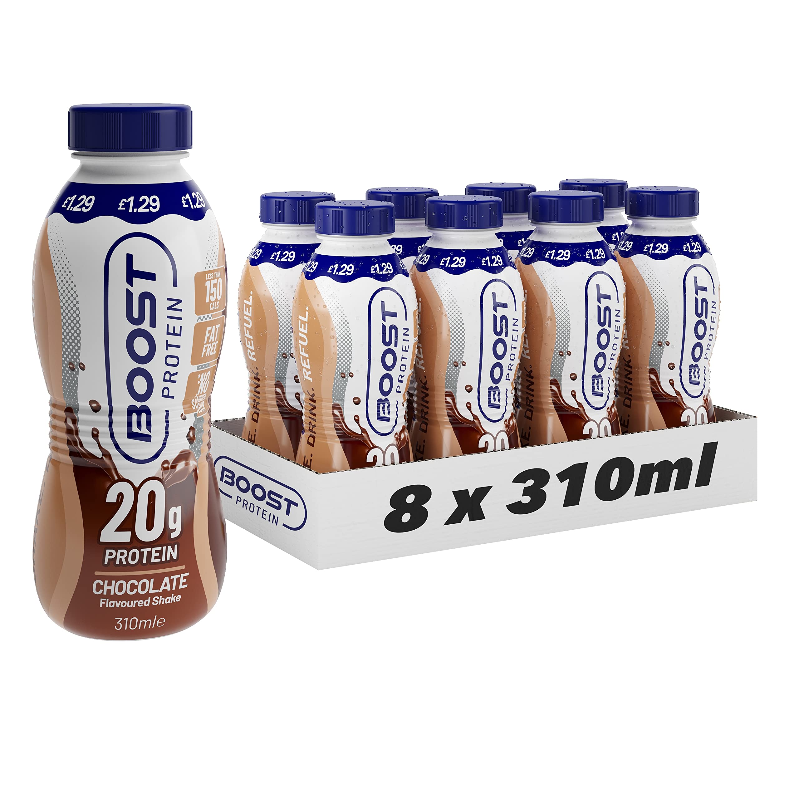 Boost 401026 Chocolate Protein Milk Drink PM 8x310ml, Aluminium, White