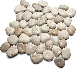 CNK Tile Glazed Java Tan and White Pebble Tile – 12" x 12" Unpolished Natural Stone for Bathroom Kitchen Backsplash Shower Floors Home Decor – Weather-Resistant Easy Glue-Down Installation – Pack of 1