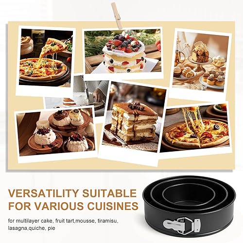 Miniatura 8 de WERTIOO Juego de 138 moldes para tartas de molde para hornear con kit de decoración de pasteles, juego de 3 moldes redondos antiadherentes (4, 7, 9