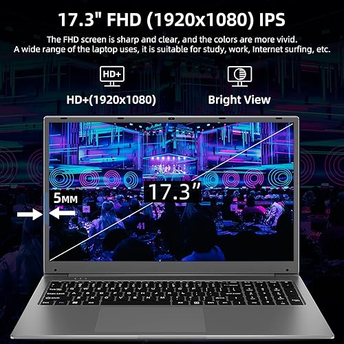 Miniatura 4 de SGIN Portátil de 17 pulgadas, 8 GB de RAM 256 GB SSD, portátiles de 17 pulgadas con IPS Full HD, Intel Celeron N4020 (hasta 2.8 GHz), Mini HDMI,