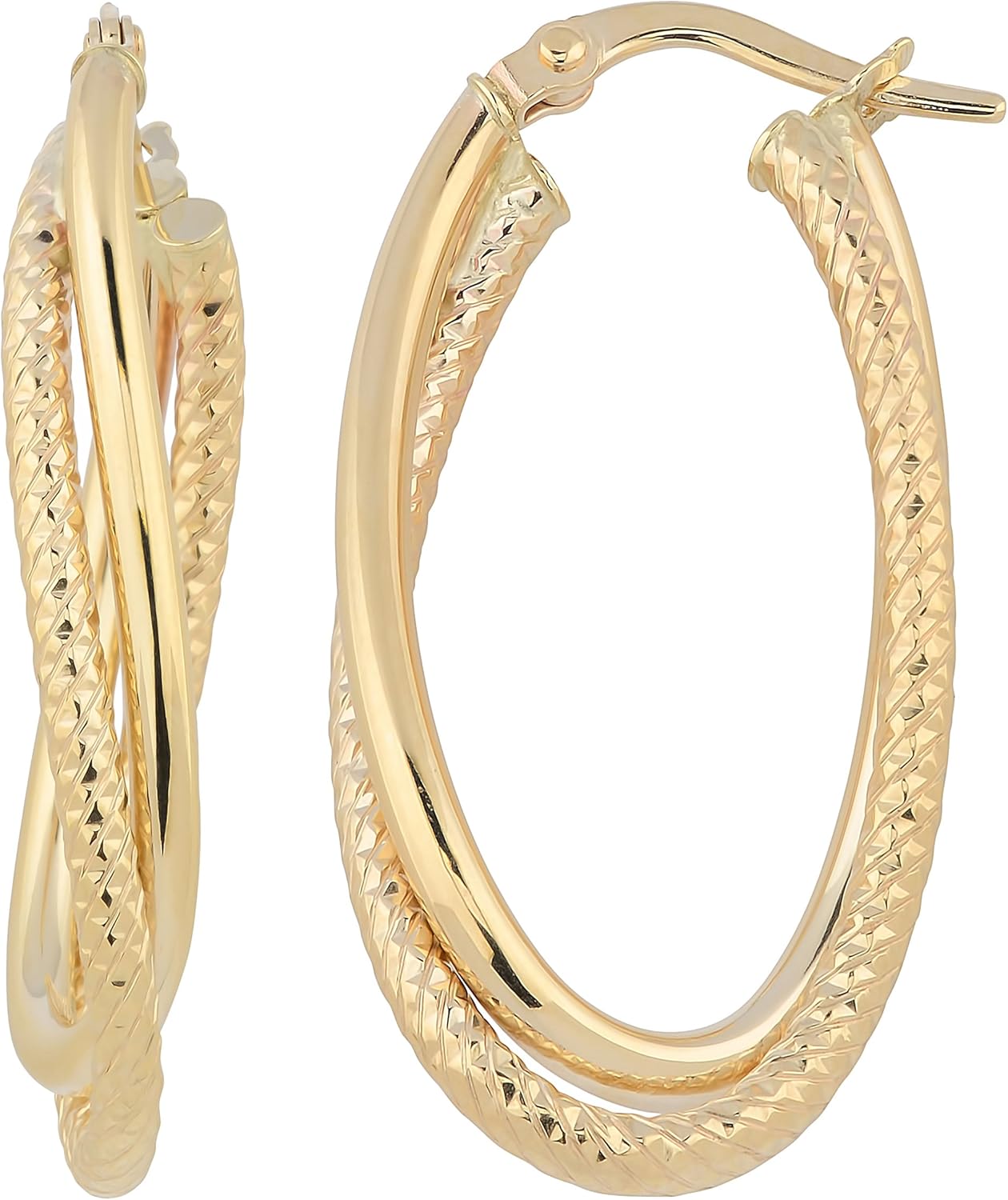 Kooljewelry 10k Yellow Gold Twisted Double Oval Hoop Earrings