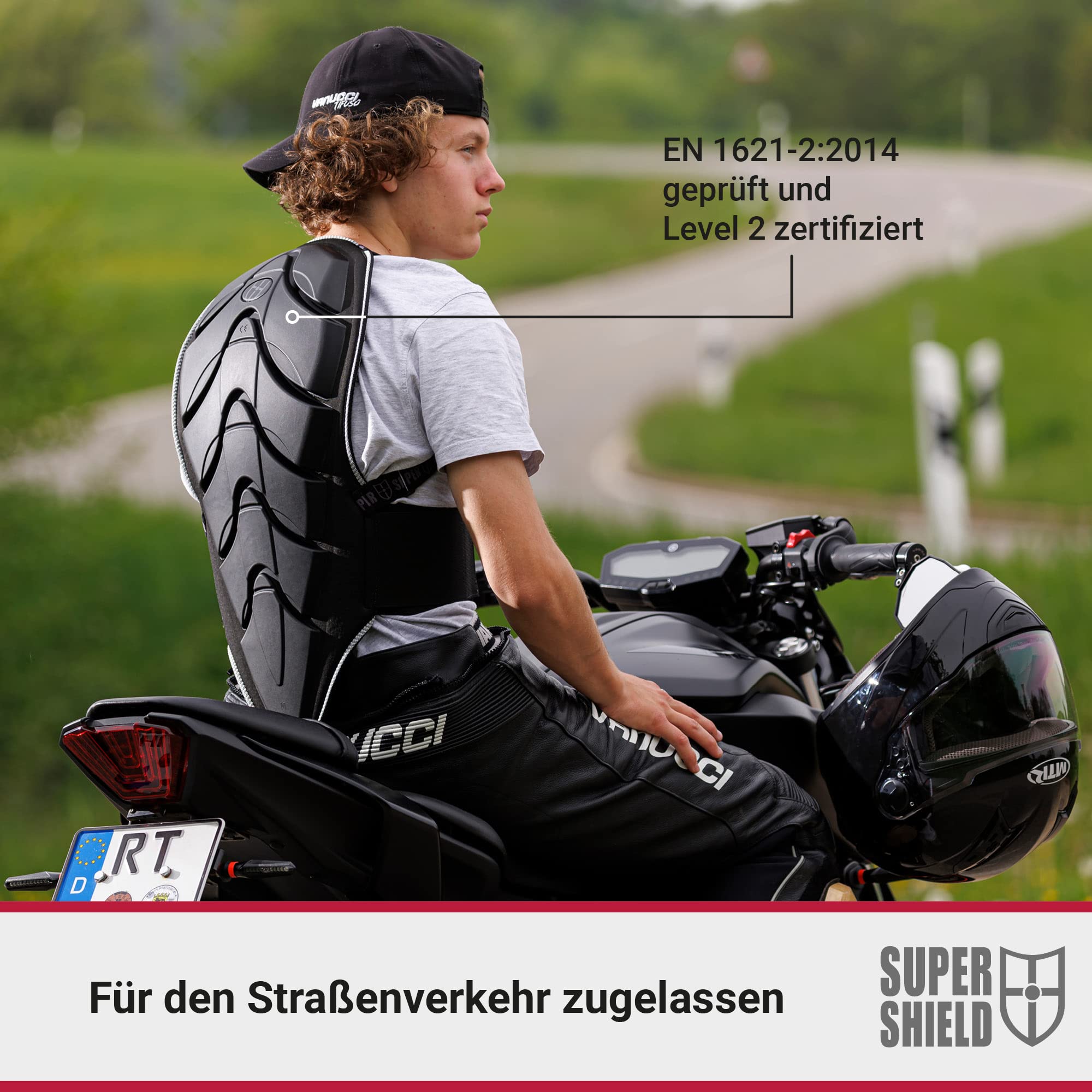 834 Rückenprotektor Motorrad, EN geprüft - Level 2, Umschnall-Rückenschutz, Verrutschsicher, Geringes Gewicht, Rückenprotektor Ski Damen, Protektor Snowboard Herren, S-L