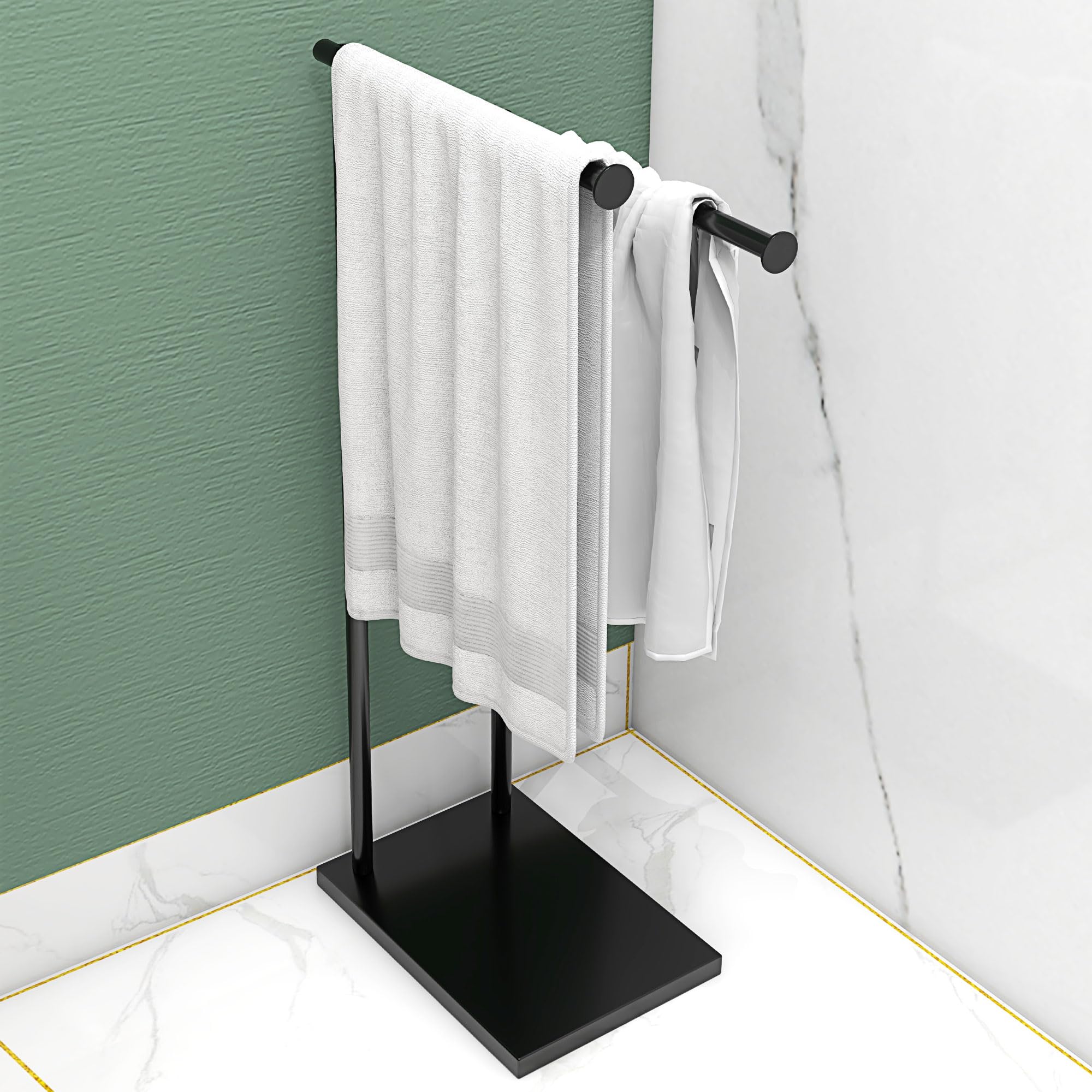 HOMCOM Porte-Serviettes sur Pied en Acier sèche Serviette sur Pieds avec 2 Barres Support pour Serviette 35,5l x 20P x 78H cm - Noir