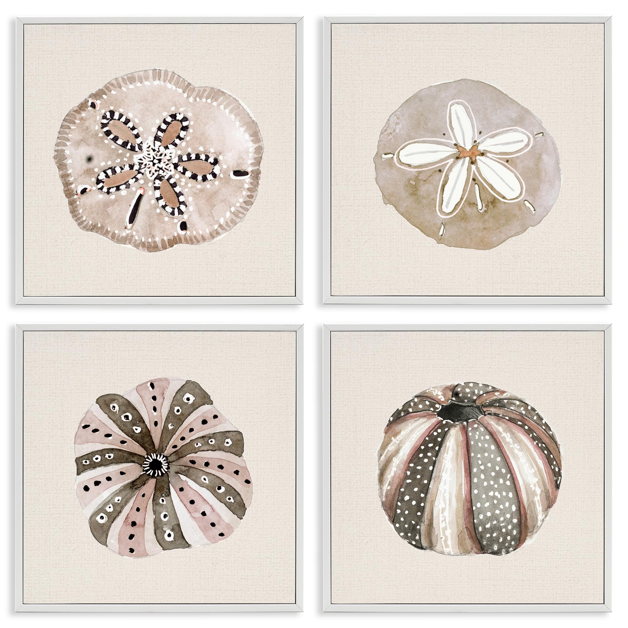 Nautical Beach Sea Creatures, 17 x 17 Inch Framed Giclée Print Set