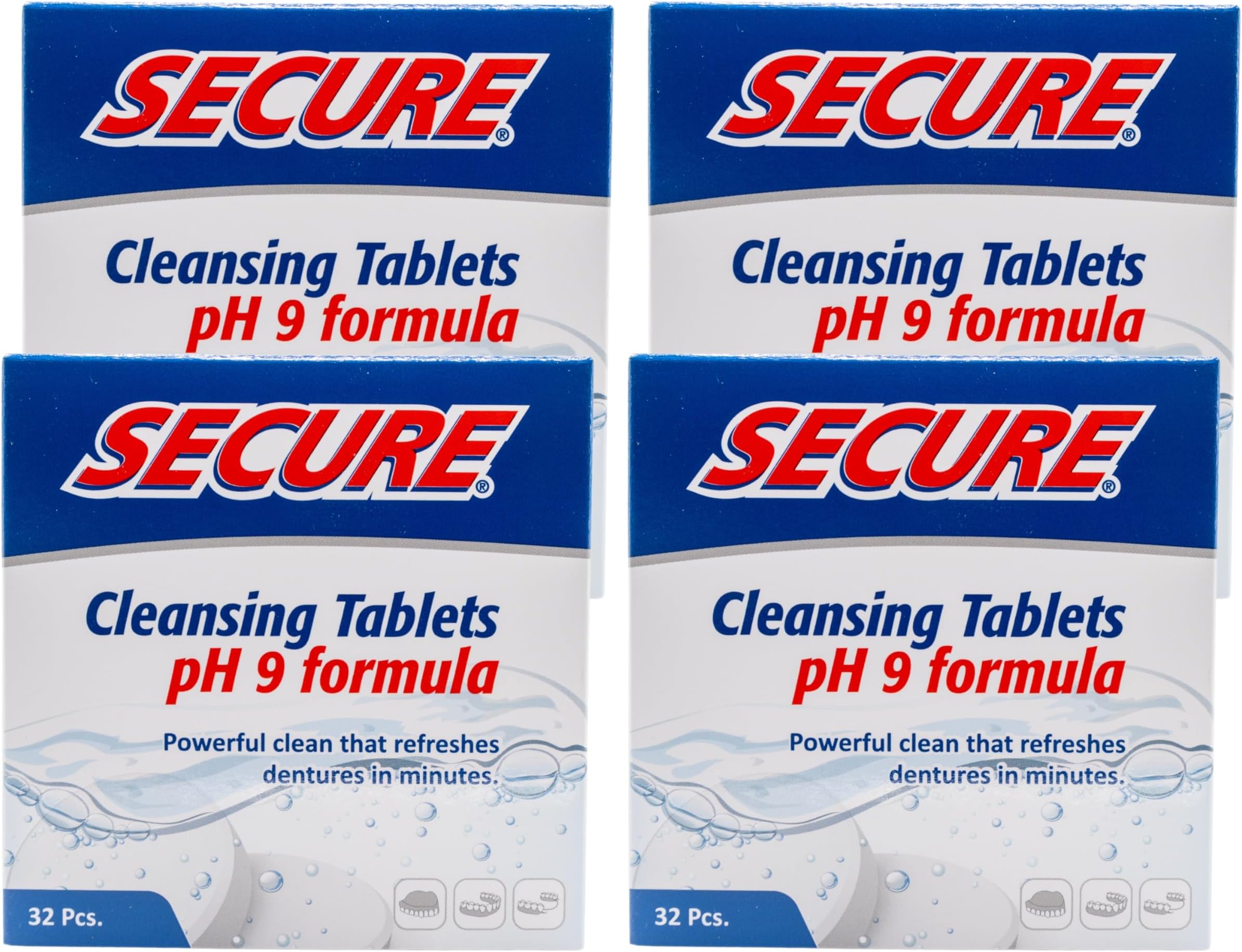 Daily Cleansing Tablets - pH 9 Formula Thoroughly Cleans Dentures - Fights Odors, Stains & Germs - For Dentures, Nightguards, Retainers & Partials - 32 Tablets (4 Pack)
