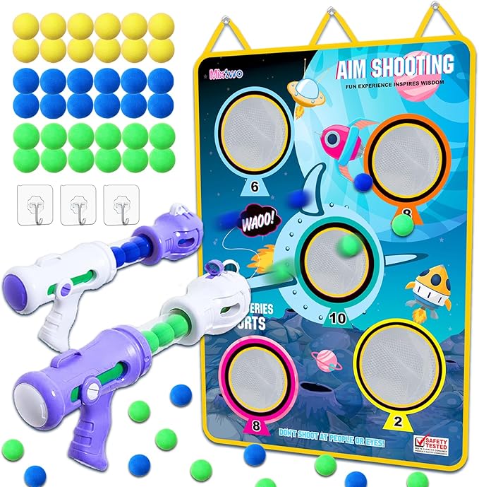 Shooting Game Toy for Kids Boys/Girls Age 6,7,8,9,10+ Years Old-2pk Air Pump Guns & Super Large Shooting Target & 36 Foam Balls,Indoor/Outdoor Travel Toys, Birthday for Boys