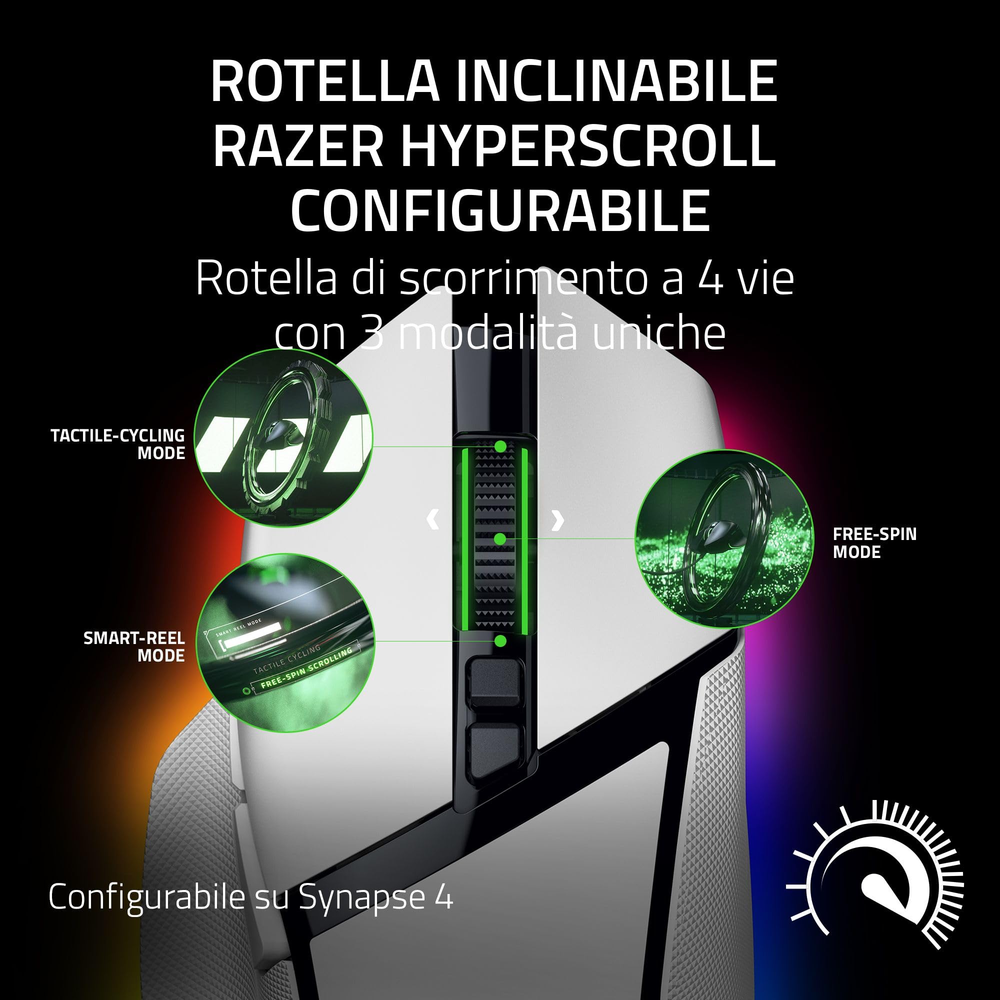 Razer Basilisk V3 Pro - Mouse da Gioco Wireless Personalizzabile con Rotellina Inclinabile Razer HyperScroll (Sensore Ottico Focus Pro 30K, Chroma RGB, Pulsanti Programmabili 10 + 1) Bianco