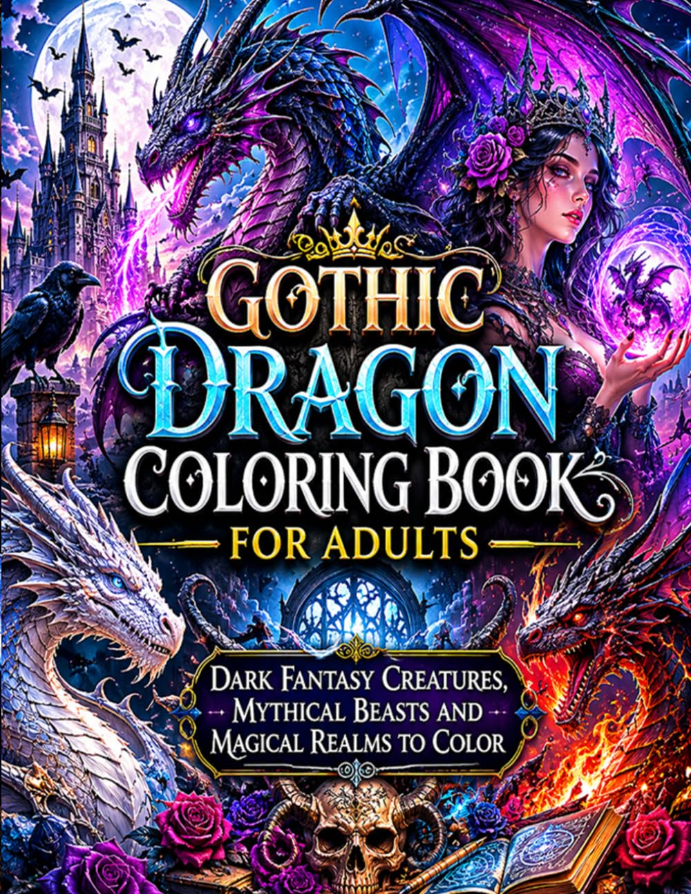 Gothic Dragon Coloring Book for Adults: Dark Fantasy Creatures, Mythical Beasts and Magical Realms to Color