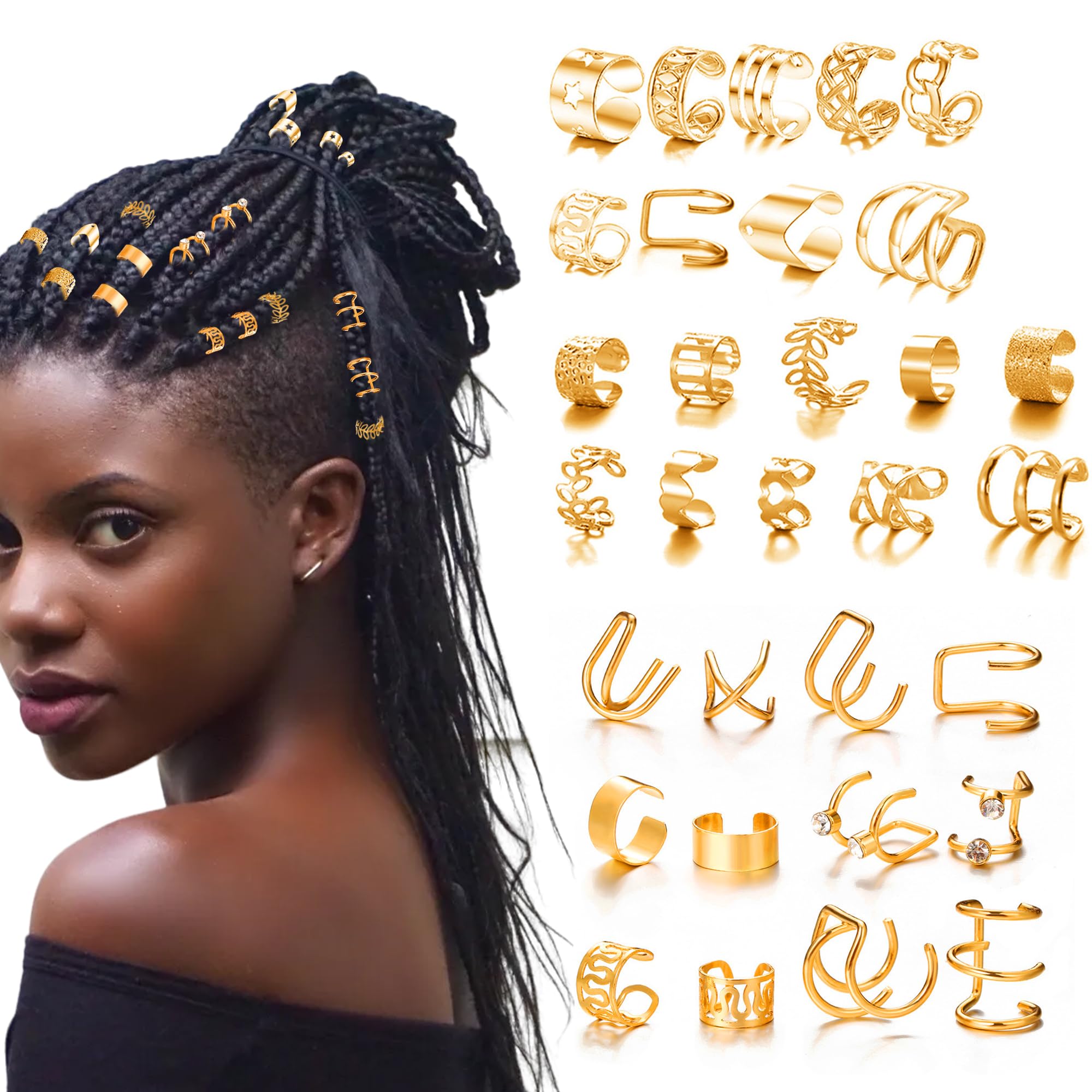 100 Bijoux Pour Dreadlocks Et Tresses En Métal Doré - Anneaux Réglables, Alliage Zinc - Décoration Cheveux Style Pirate, Bohème