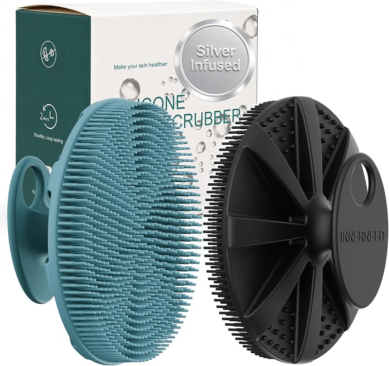 Escova corporal de silicone INNERNEED, acabamento Silver Zinc, pacote com 2 unidades