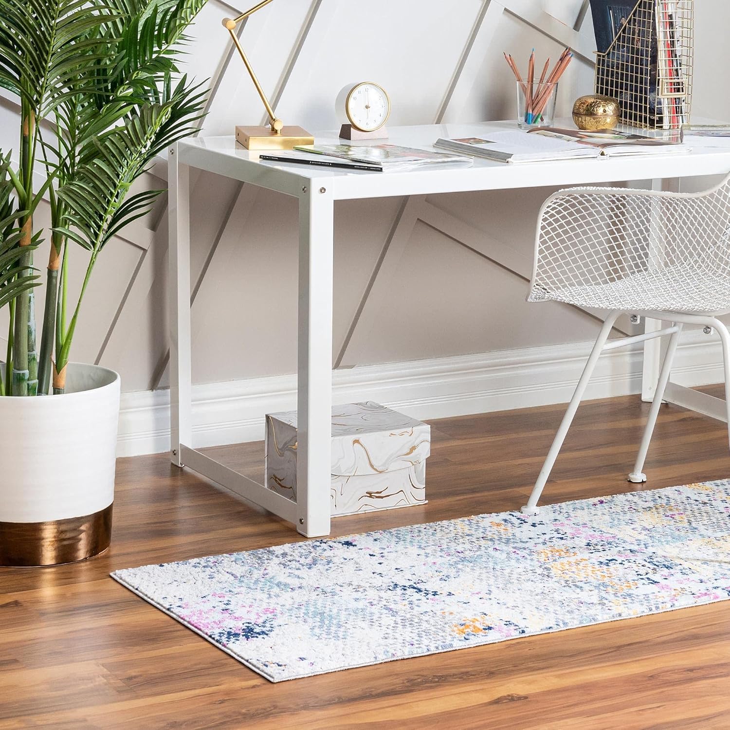 Rugs.com Malibu Collection Runner Rug – 6 Ft Runner Multi Low-Pile Rug Perfect for Hallways, Entryways