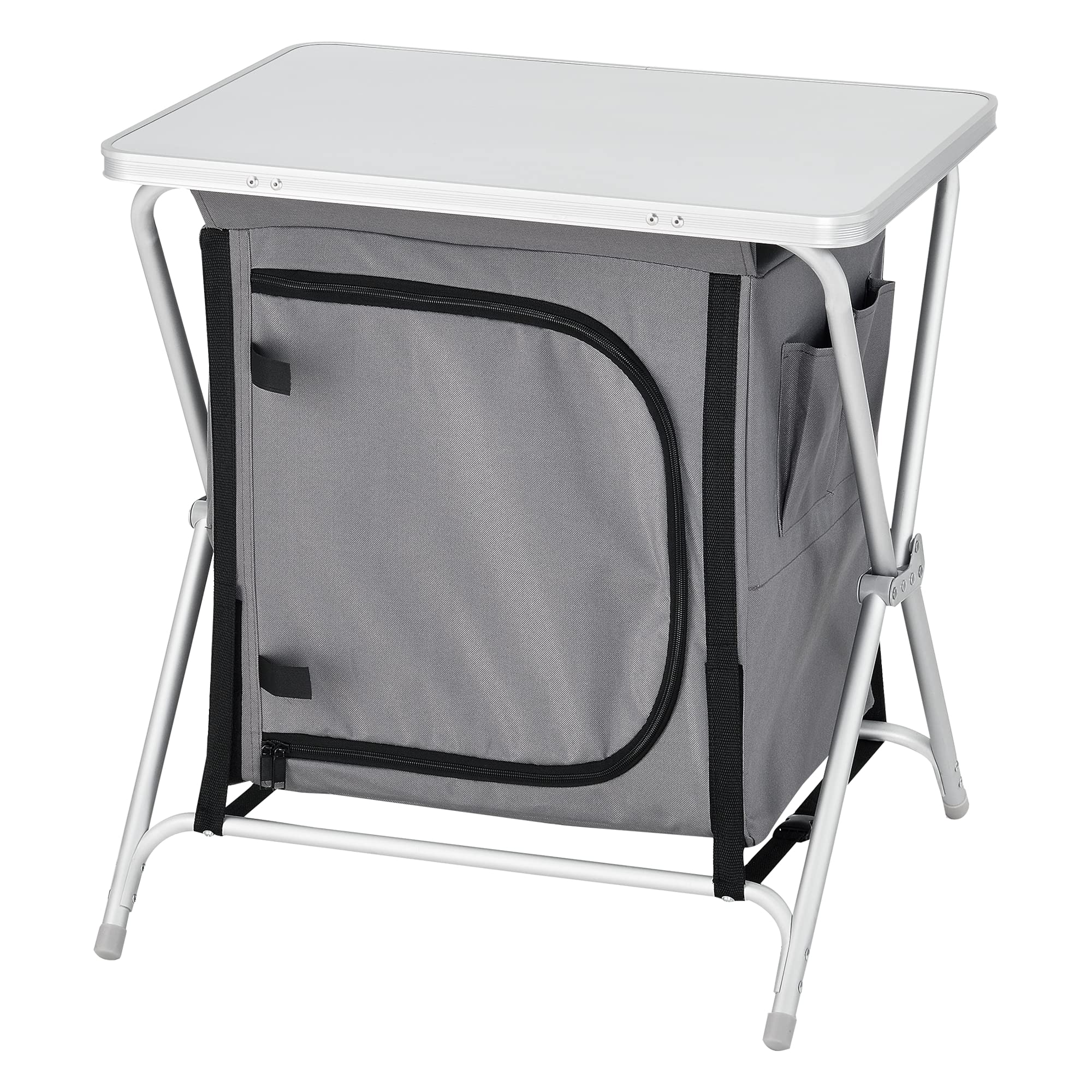 [en.casa] Campingküche Tullinge Outdoor Küche Campingschrank faltbar Faltschrank mit Arbeitsplatte Reiseküche inkl. Tragetasche Aluminiumgestell Dunkelgrau