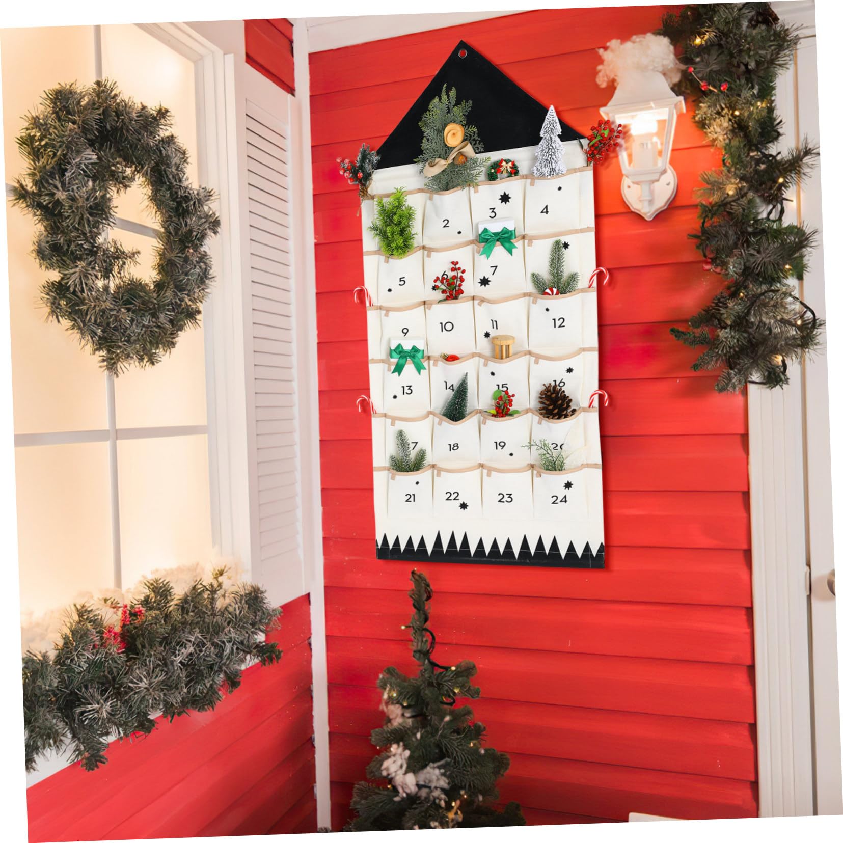 STOBOK Adventskalender Aus Canvas Mit 24 Fächern 120x47cm Wandbehang Organizer Für Kleinteile Praktische Aufbewahrungstasche Für Weihnachten Und Kinderzimmer