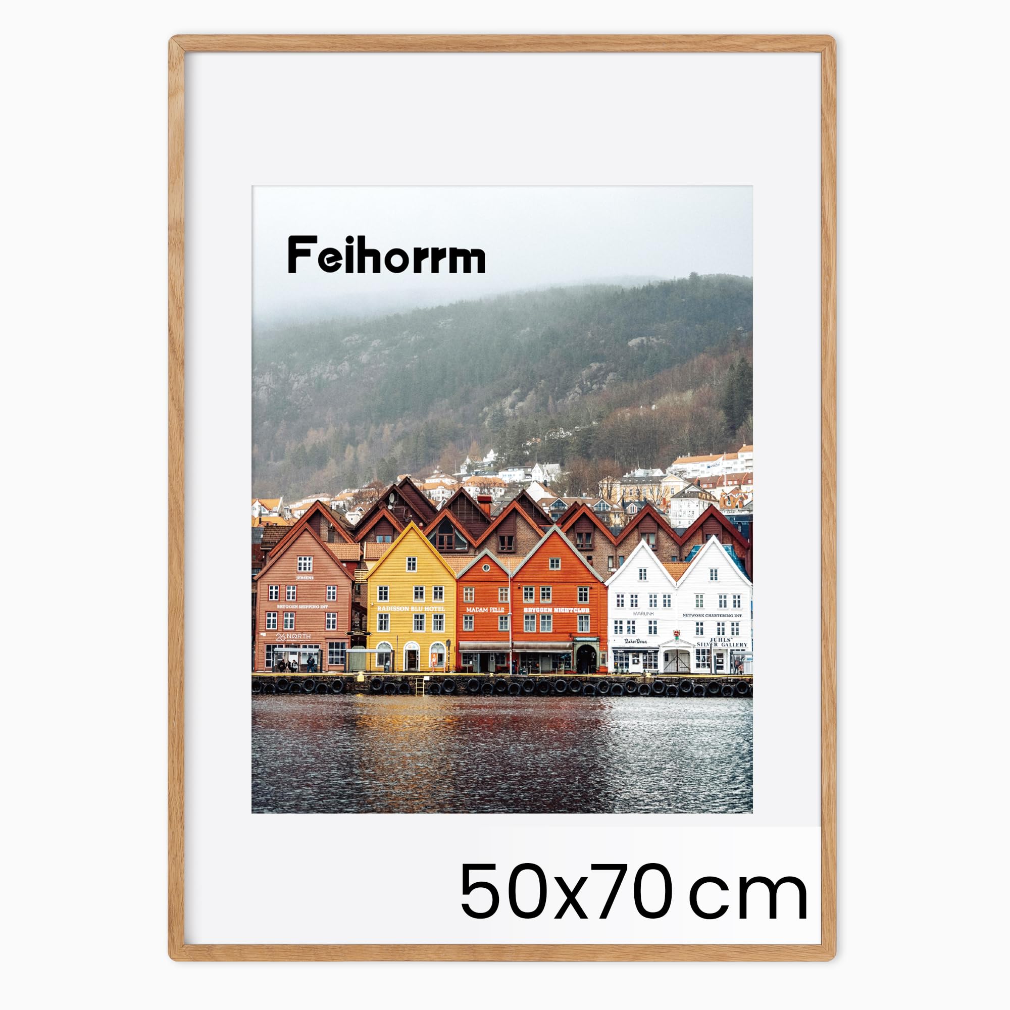 Feihorrm Massivholz Bilderrahmen, Eiche Bilderrahmen, Mit gehärtetem Glas, Für 50x70 cm-Fotos ohne Passepartout oder 39x49 cm-Fotos mit Passepartout (Beige, 50x70 cm/ 1x)