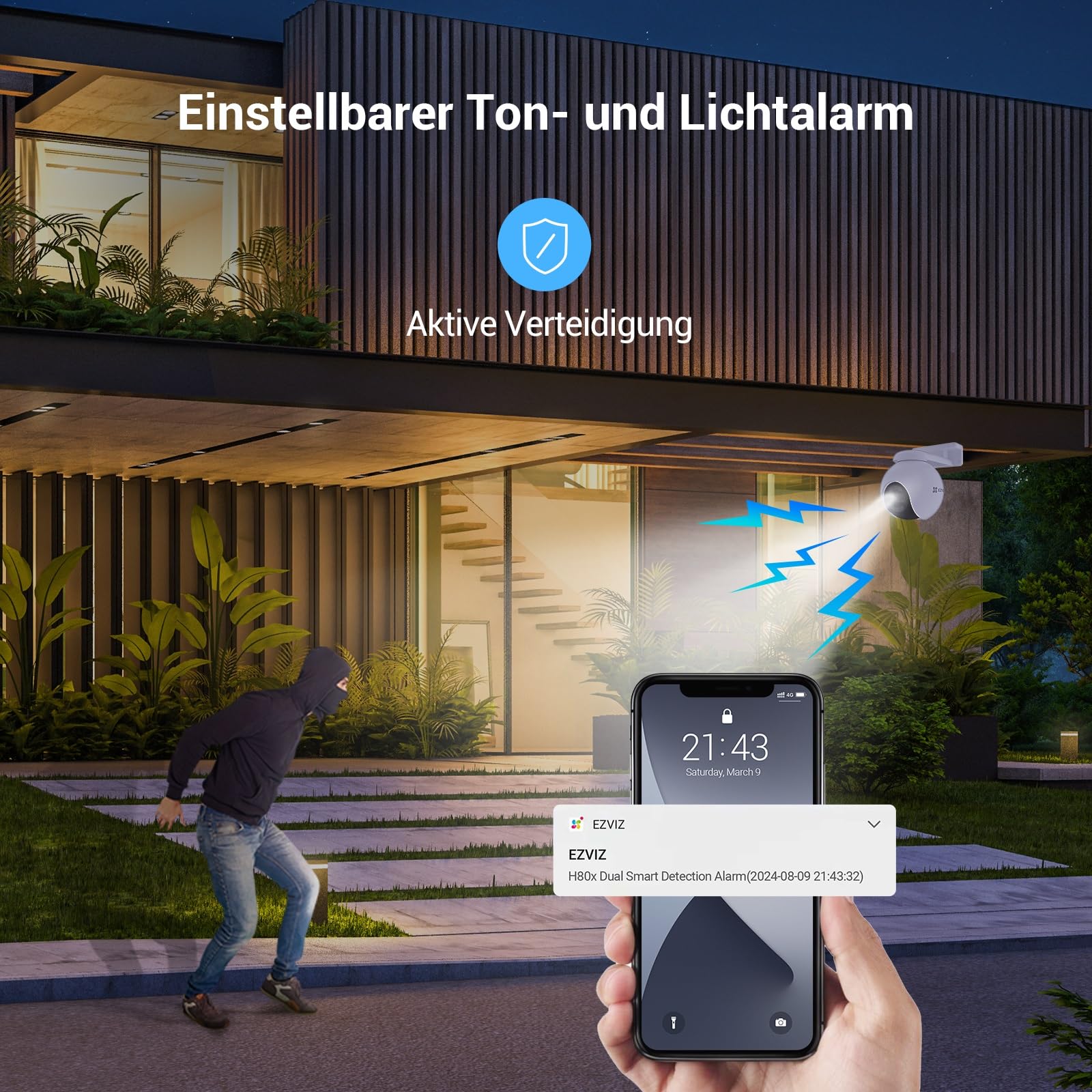 EZVIZ 4K Dual-Lens Kamera Überwachung aussen, PTZ WLAN Kamera mit 30m Farbnachtsicht, KI Personen-/Fahrzeugerkennung, Auto-Tracking und aktive Verteidigung, H80x