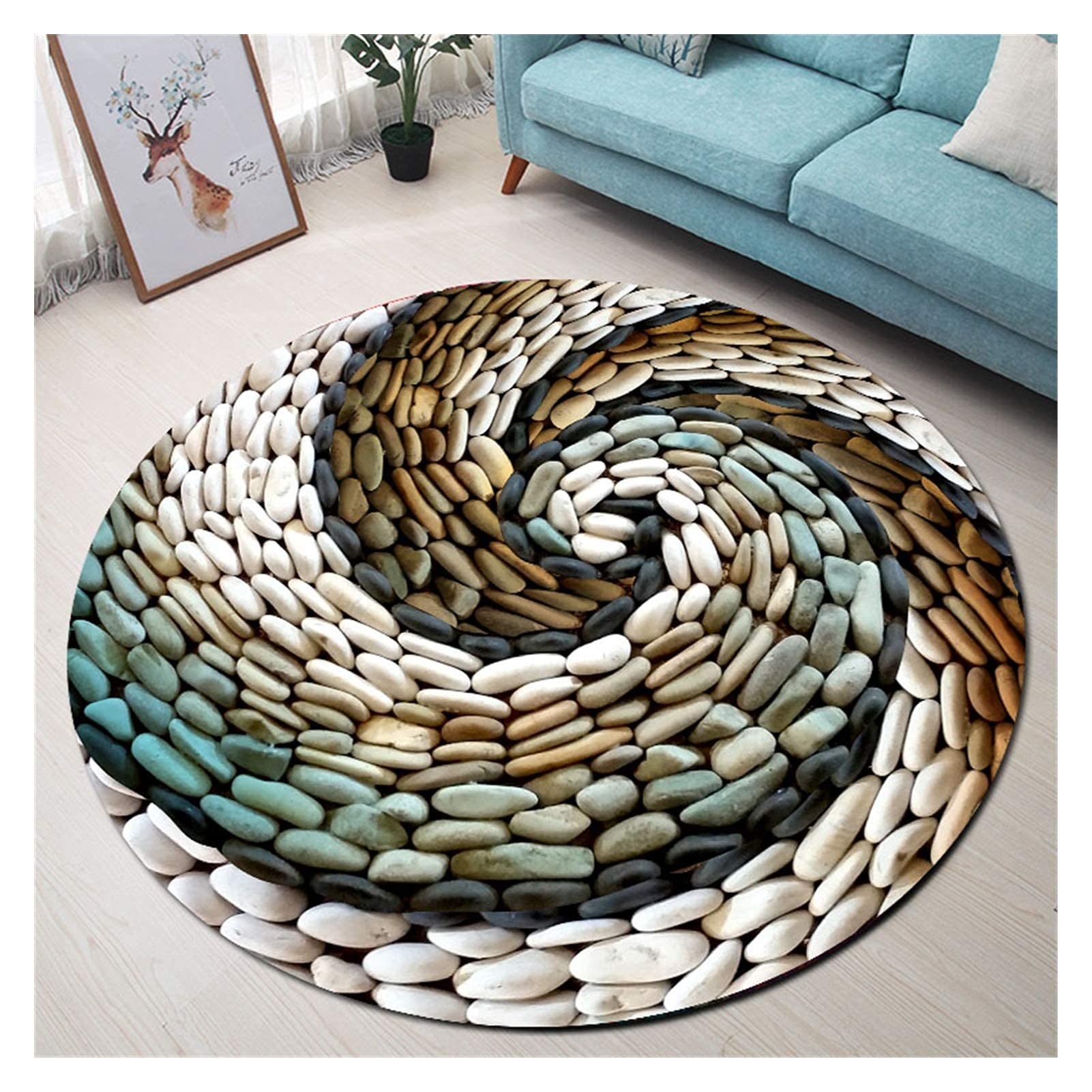 Tapis circulaire lavable pour un salon chaleureux