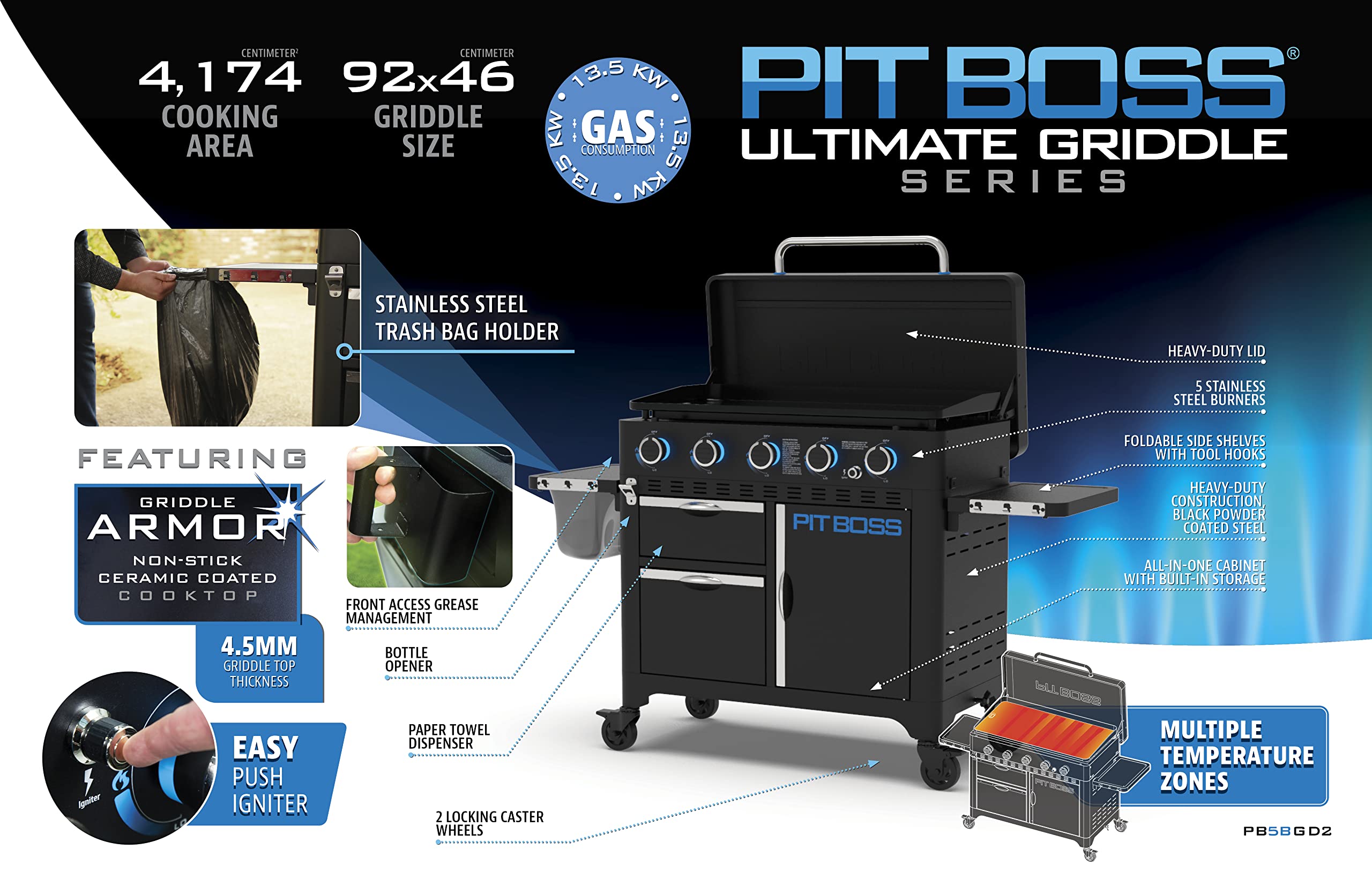 PIT BOSS Plancha Ultimate 5 palników na wózku