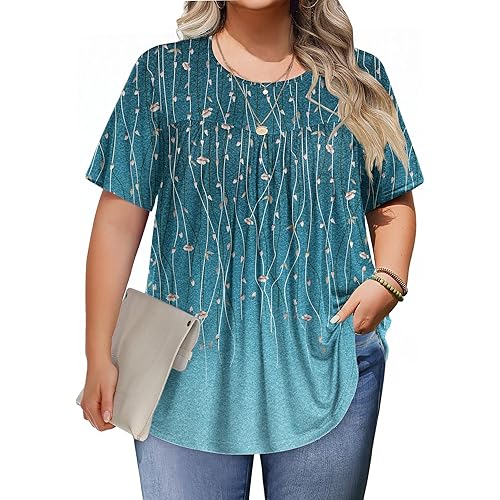 IN'VOLAND Womens Plus Size Tops Short Sleeve Tunic Crew Neck Shirts Summer Casual Loose Blouse 1X-5X